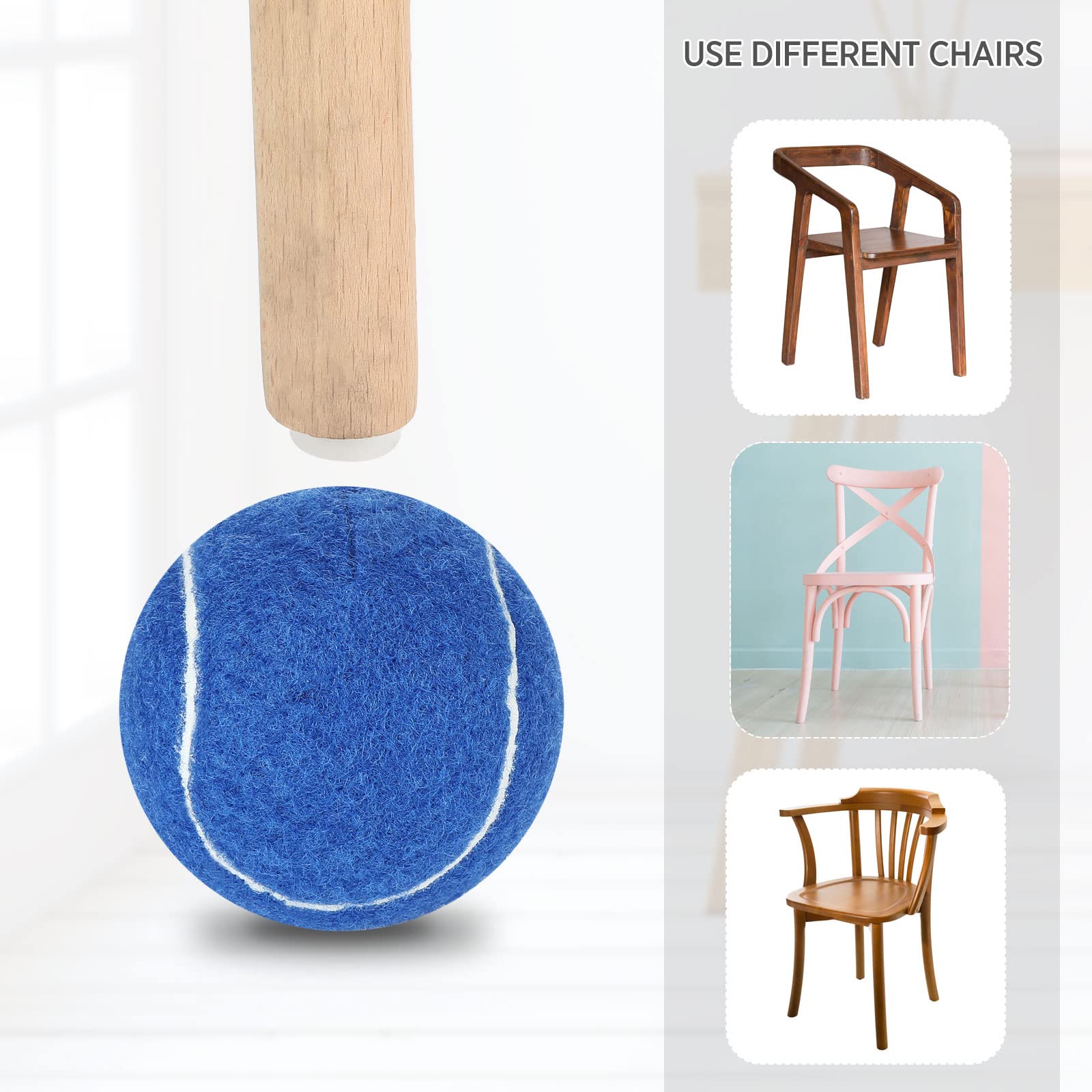 Macarrie 60 pelotas de tenis precortadas a granel para sillas, resistentes y duraderas, cubiertas deslizantes para muebles de aula, protectores de patas y protección del suelo (azul)