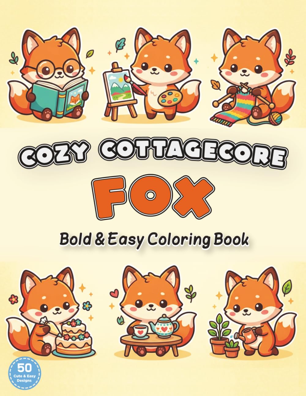 Cozy Cottagecore Fox: Bold & Easy Coloring Book with 50 Relaxing Cottagecore Scenes for Adults and Kids (Cozy Cottagecore Coloring)