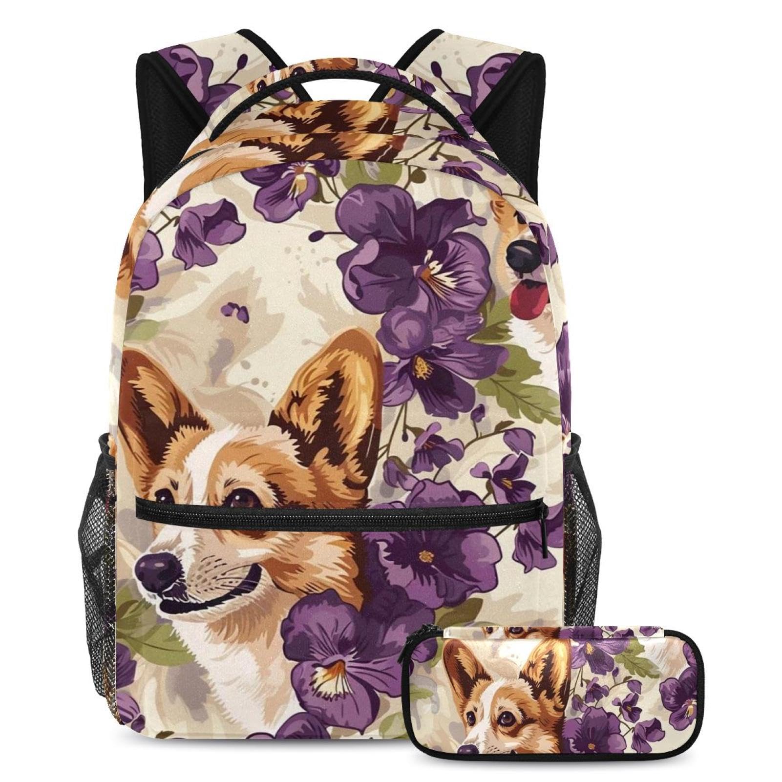 Ensemble cartable Corgi fleurs violettes grand format pour éviter le mal de dos - 7
