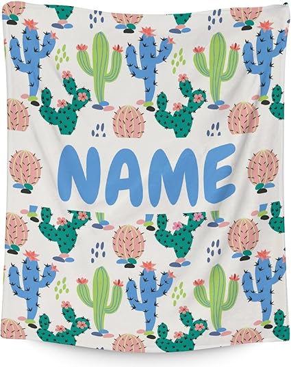 Custom Cactus Throw Blanket - Soft, Fuzzy & Warm - 40x50 Inches Flannel Blankets for Travel, Office - White Aesthetic Throws Gift for Girls, Boys