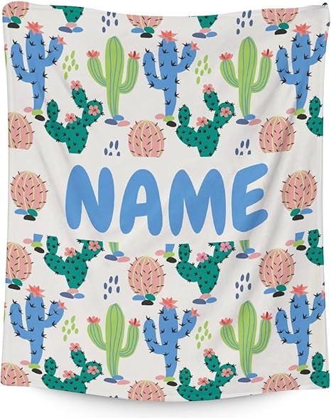 Custom Cactus Throw Blanket - Soft, Fuzzy & Warm - 40x50 Inches Flannel Blankets for Travel, Office - White Aesthetic Throws Gift for Girls, Boys
