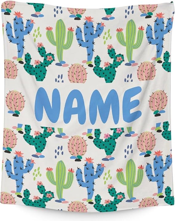 Custom Cactus Throw Blanket - Soft, Fuzzy & Warm - 40x50 Inches Flannel Blankets for Travel, Office - White Aesthetic Throws Gift for Girls, Boys