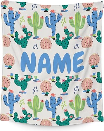 Custom Cactus Throw Blanket - Soft, Fuzzy & Warm - 40x50 Inches Flannel Blankets for Travel, Office - White Aesthetic Throws Gift for Girls, Boys
