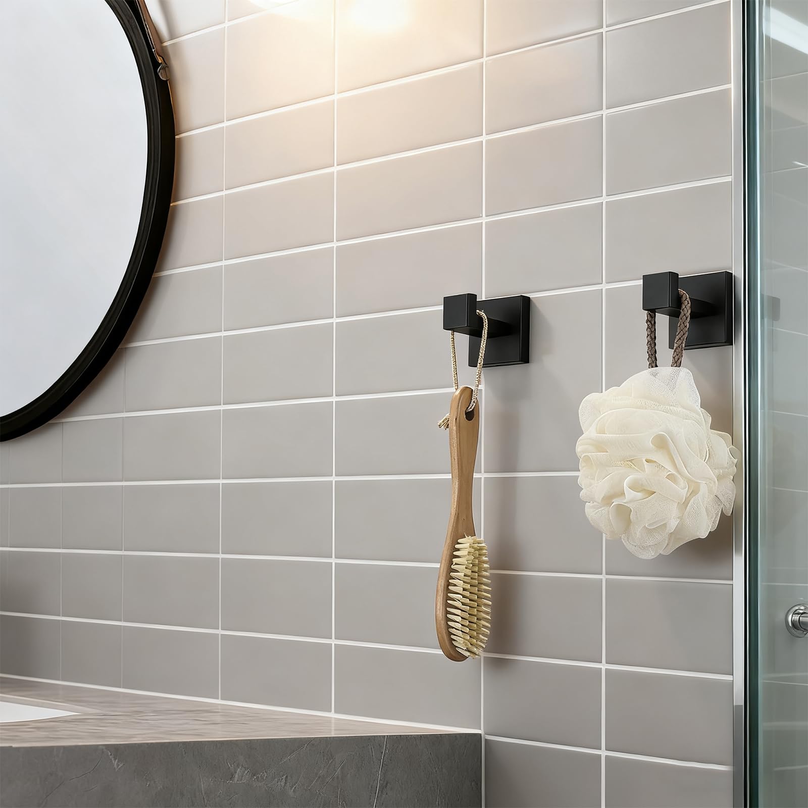 TIANLIN 3 Piezas Colgador Toalla Baño, Ganchos Pared de Acero Inoxidable Negro, Colgador Cuadrado para Baño, Cocina y Dormitorio