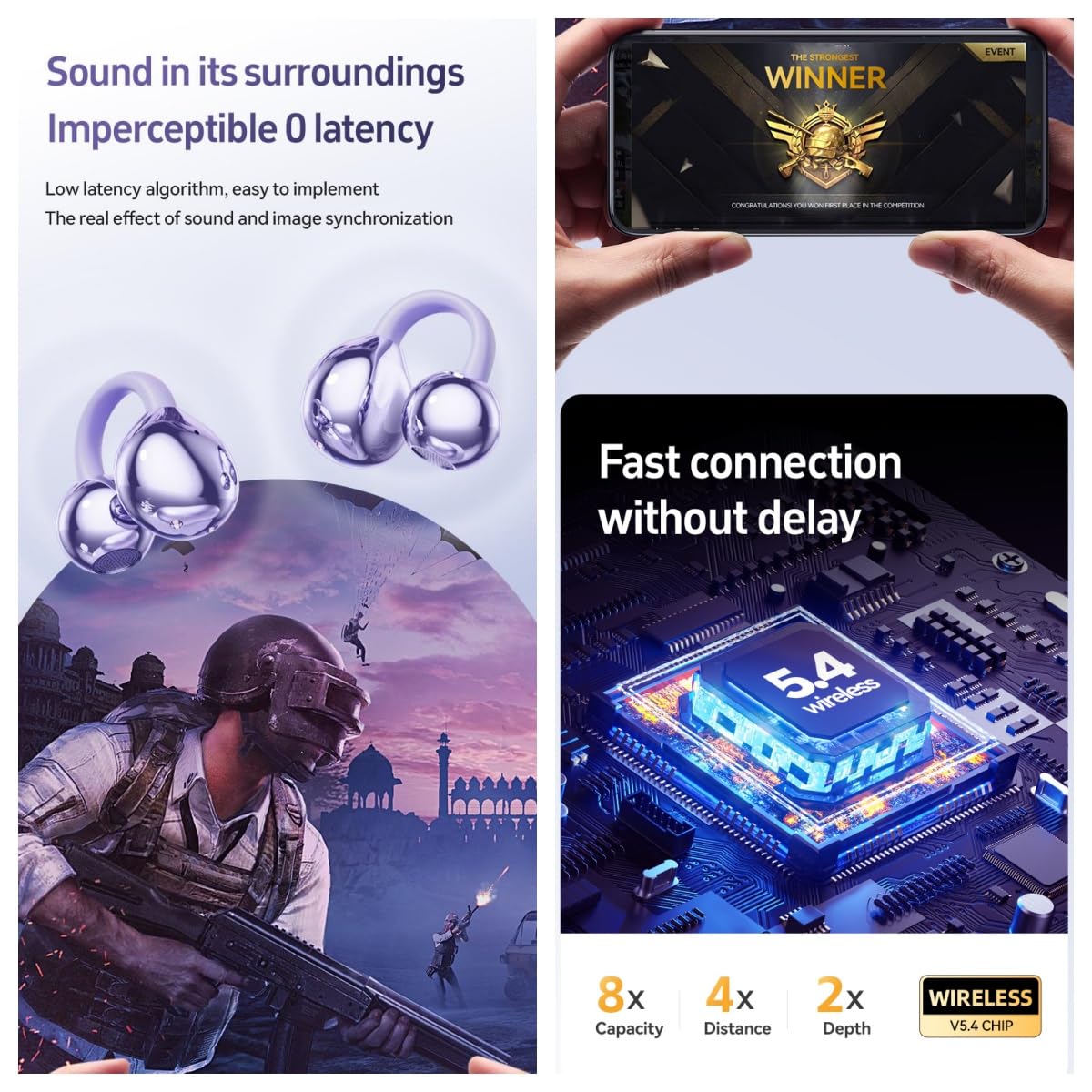 Auriculares inalámbricos Bluetooth 5.4 de oreja abierta, sonido de alta fidelidad, cancelación de ruido de llamada ENC, conducción ósea de gancho para la oreja, micrófono impermeable IPX5