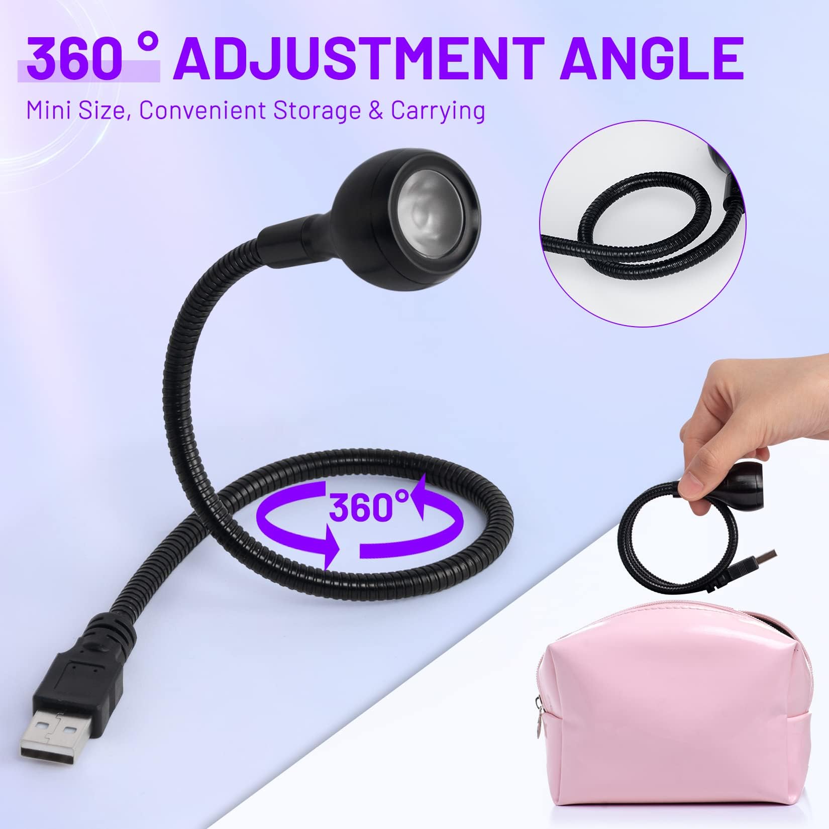AORAEM LED Nail Lamp 3W LED Nail Portable Manicure Dryer Gel Polish Curing Light with Black Gooseneck for Gel Nails Tips USB Plug Play Nails Salon and Home DIY Nail Art 1