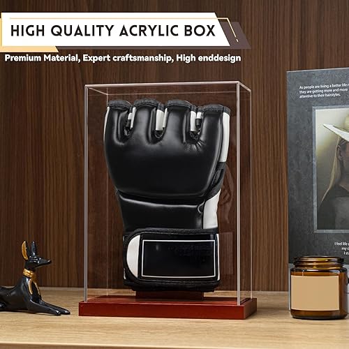 Miniatura 4 de MMA - Vitrina de guantes - Sin montaje - Escaparate de acrílico transparente con base de madera, soporte individual, protección UV recuerdos y caja