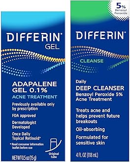 Differin Acne Skin Care Kit, Differin Gel Retinoid Acne Treatment for Face with 0.1% Adapalene & 5% Benzoyl Peroxide Face Wash & Body Wash, Designed for Pimple and Acne Prone Skin