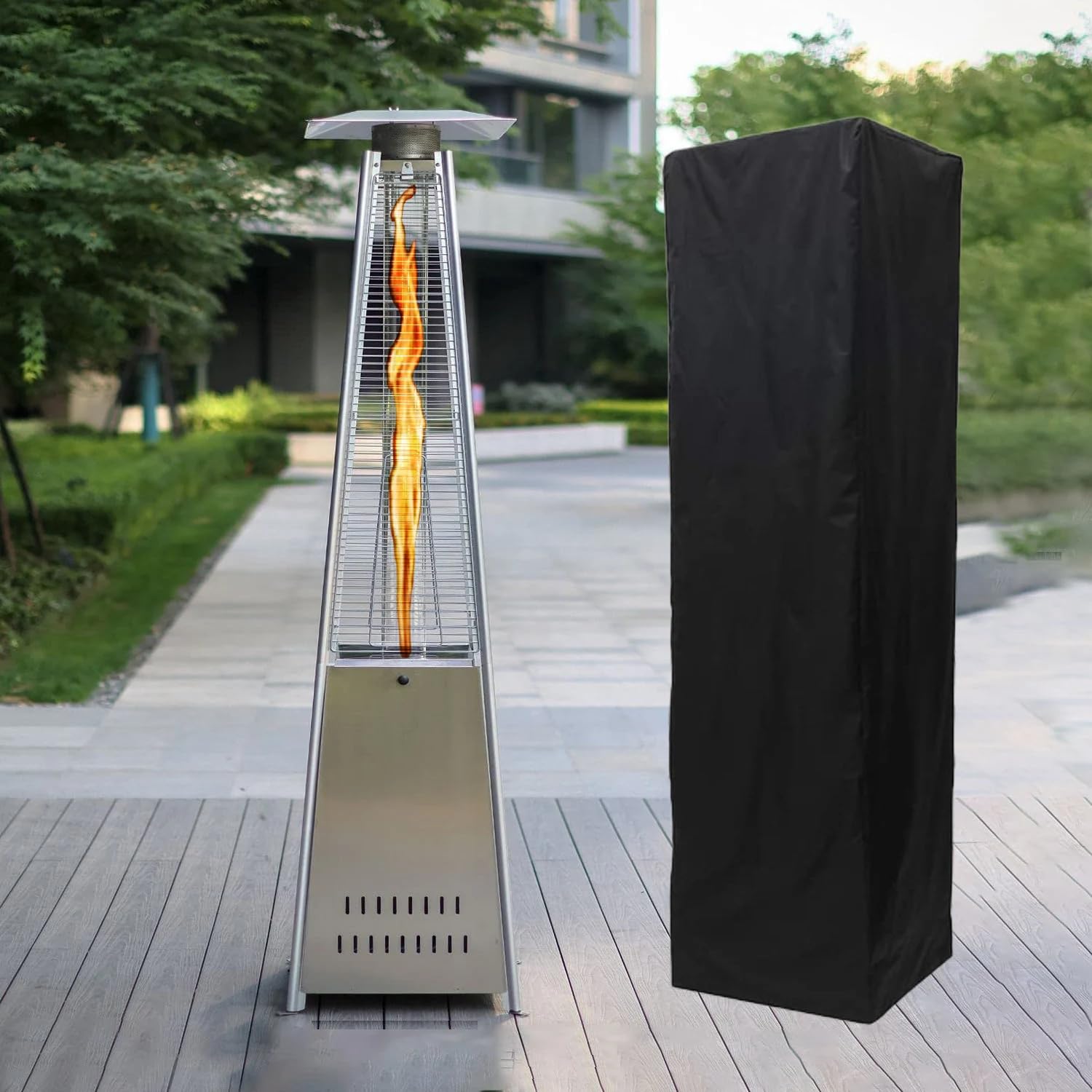 Heizstrahler Abdeckung, Atmungsaktives Oxford Schutzhülle für Terrassenheizer, Wasserdicht Heizpilz Abdeckhaube, für Pyramidenförmigen Freistehenden Terrassenheizstrahler Schwarz (221x61x53cm)