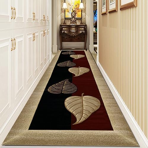 Alfombra de pasillo color dorado, negro y rojo, moderna alfombra de pasillo comercial con respaldo de goma, alfombra de piso de 6 pies, 10 pies, 12