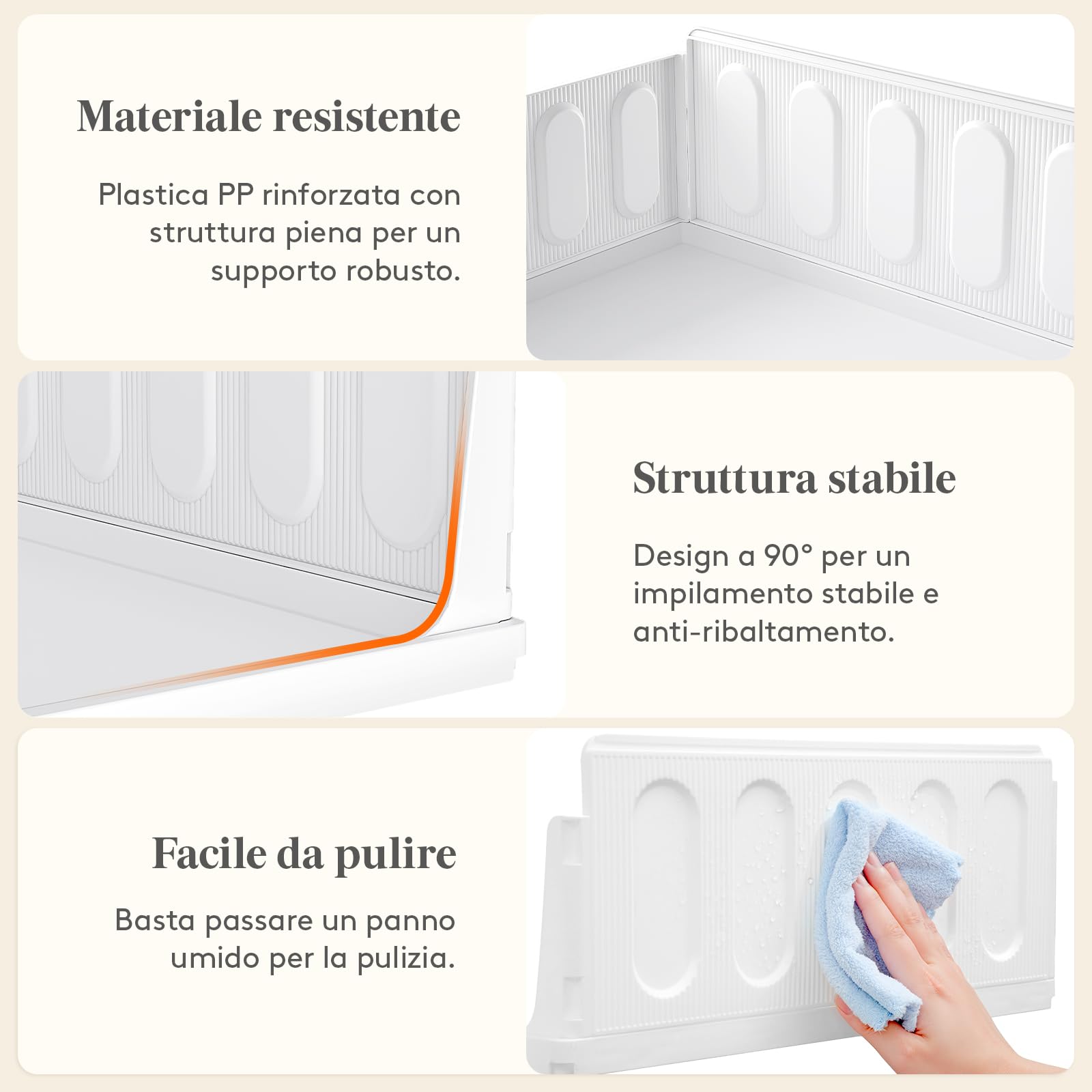 Lifewit Organizzatori Armadio con Cassetti Estraibili, 8 Pezzi Contenitori Impilabili per Vestiti, Ripiani per Armadio Interno, Scatole Salvaspazio in Plastica per Magliette, Pantaloni, 24L, Bianco