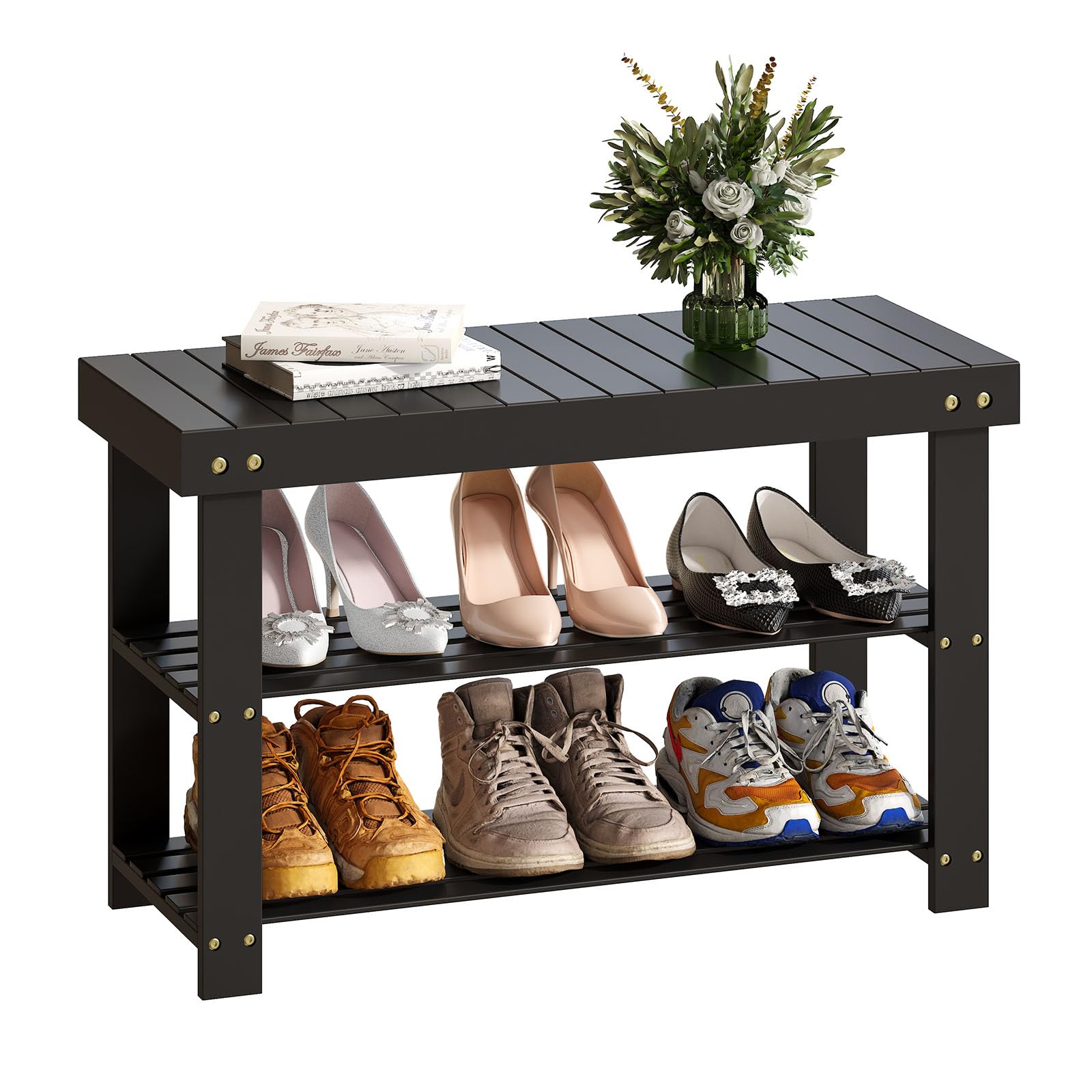 Snapklik.com : Bamboo 3 Tier Shoe Rack Bench, Premium Shoe Organizer Or ...
