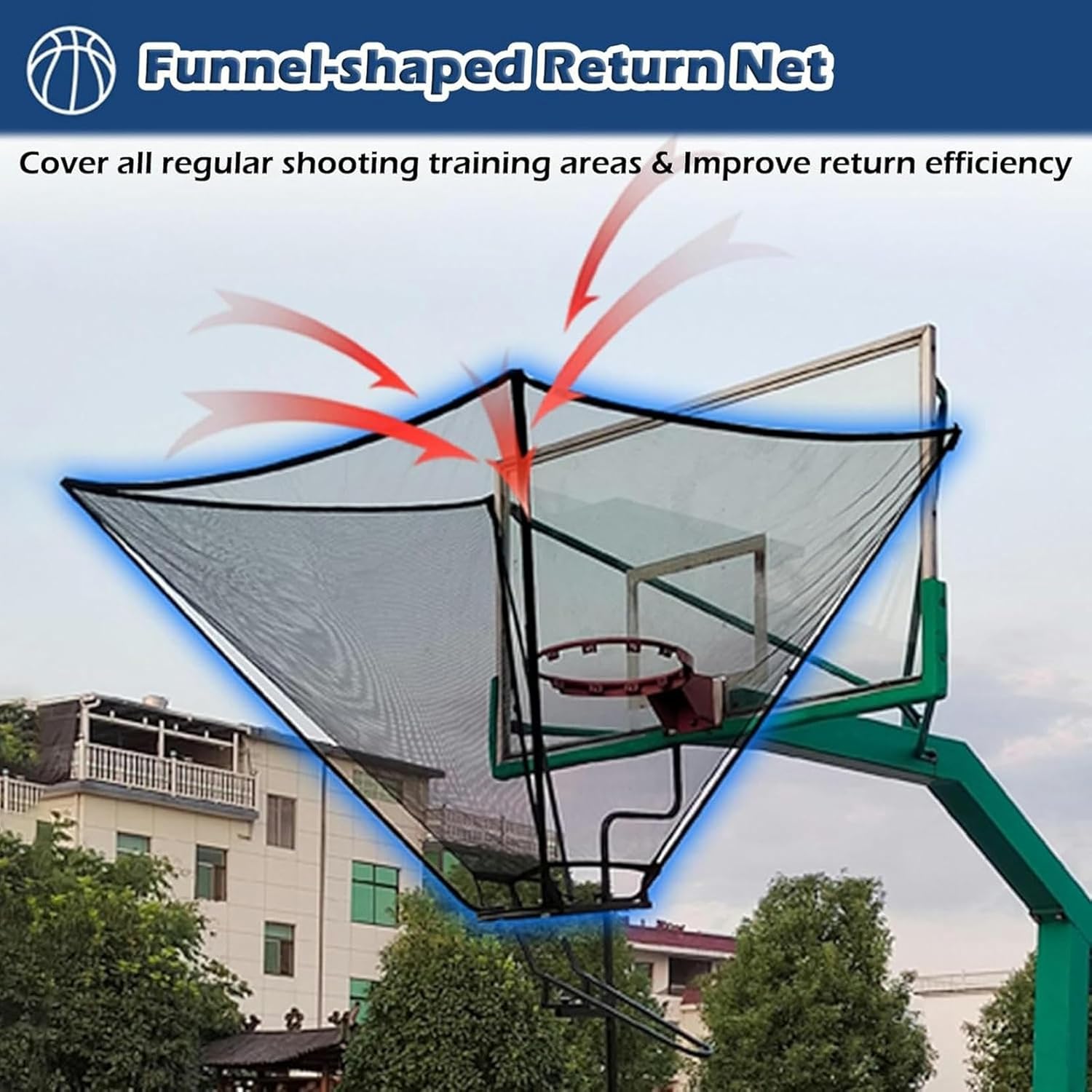 Basketball Rebounder Shot Returner Ball for Hoop with Wheels Net Return with Chute for Parks School Home