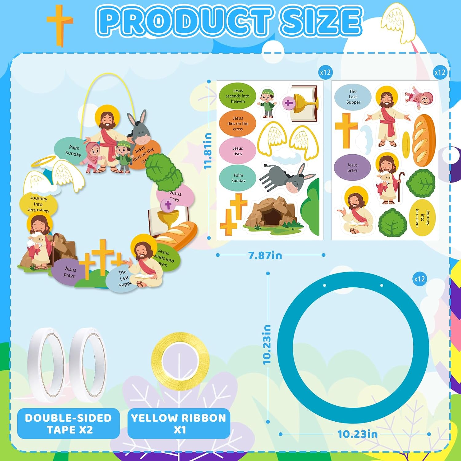 12Pcs Easter Wreath Craft Kits DIY Holy Week Christian Wreath Ornaments image 2
