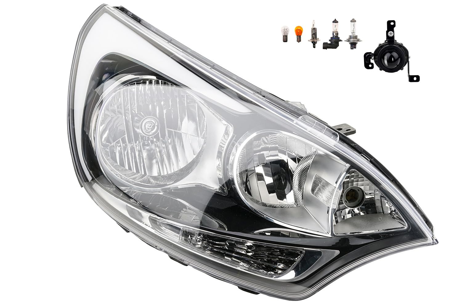Johns, Faro alogeno anteriore adatto per Kia Rio UB 09/11 H7 H1 destro passeggero + fendinebbia + lampadina