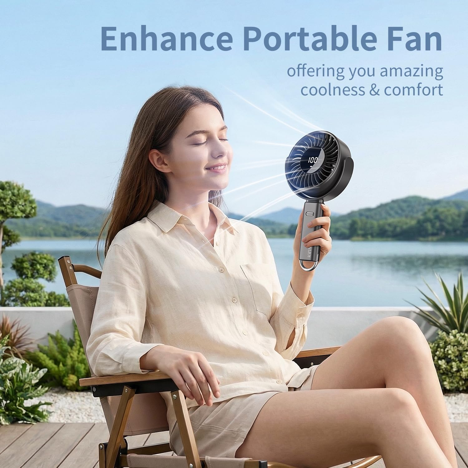6 Inch Large Handheld Fan, 6000mAh Portable Fan with 100 Speed Levels, Strong Airflow Personal Fan, 5-30 Hours Working Time, 135° Foldable Hand Fan for Travel Camping Outdoor Office (Black)