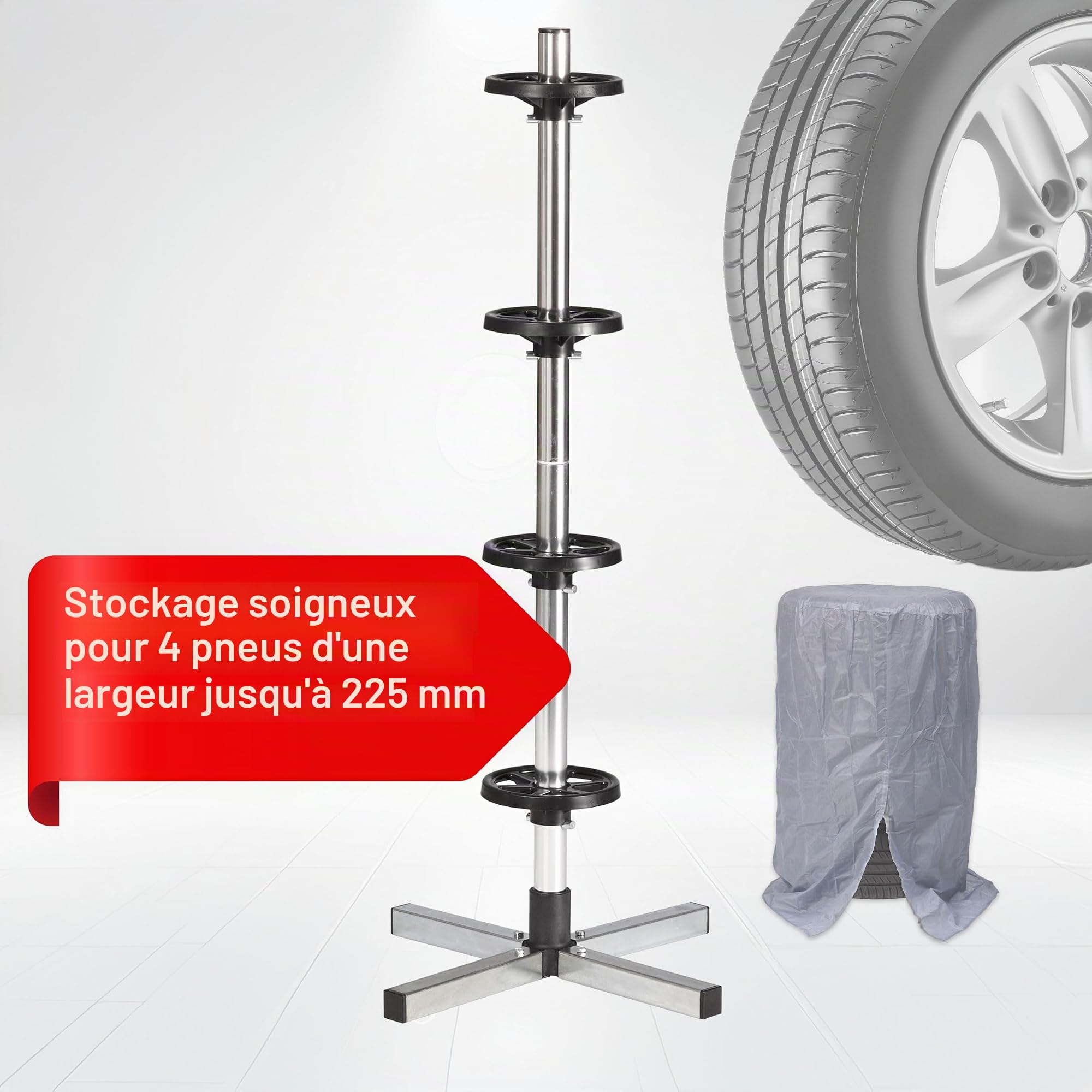 Cartrend 7730056 Support de jantes avec housse protectrice pour pneu, pour une largeur de pneu jusqu'à 225 mm