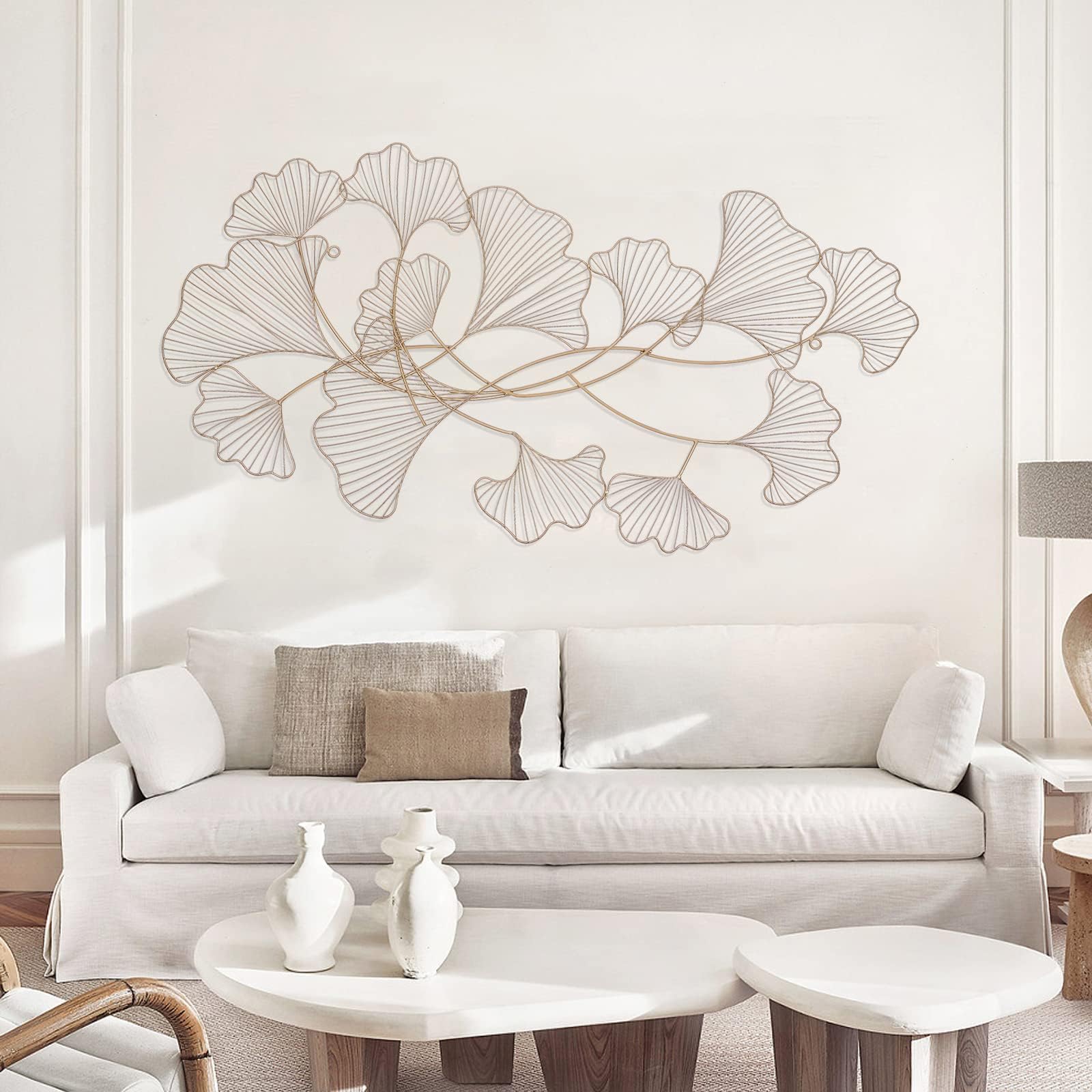 Ginkgo - Escultura de metal para pared, decoración creativa de pared, diseño de chapa para salón, 120 x 57 cm