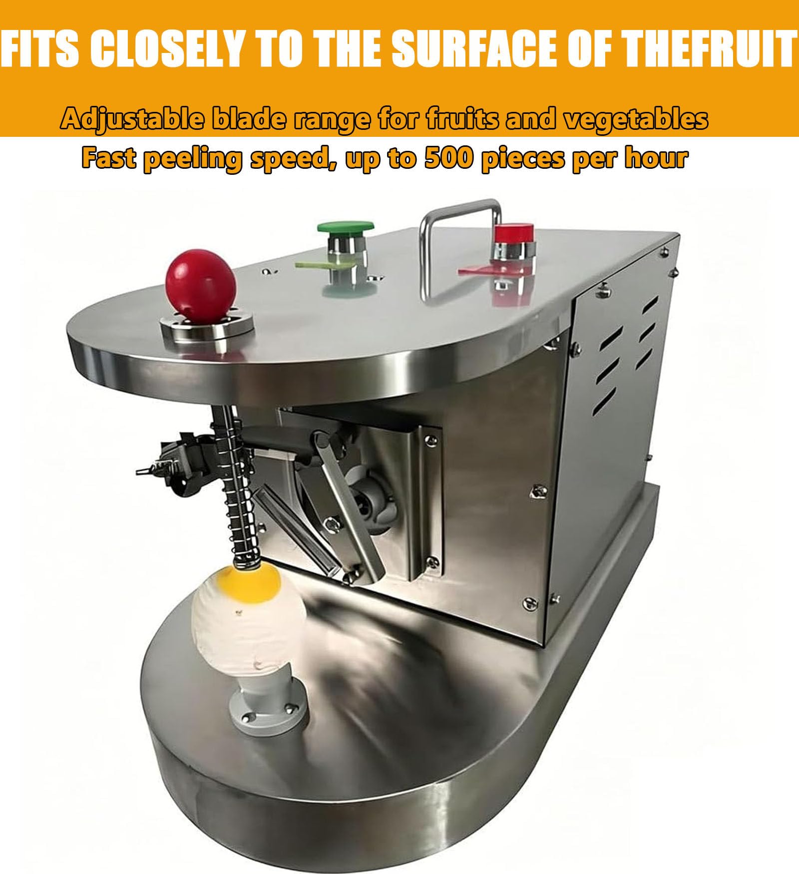 Pelatrice per Frutta, Completamente Automatica in Acciaio Inox per Limoni e Arance, Altezza e Spessore Regolabili, 500 Pezzi/Ora, per ristoranti e cucine Professionali