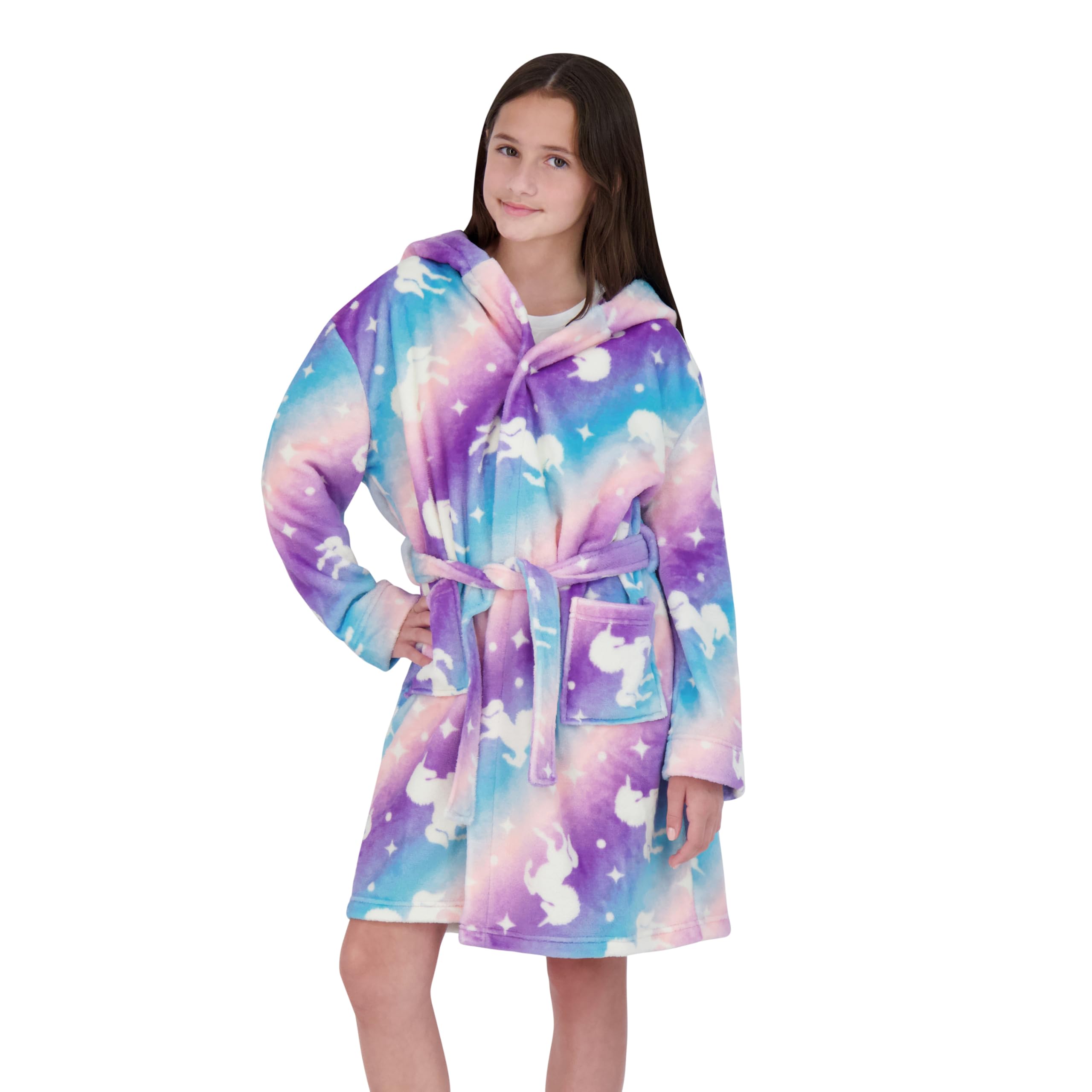 US Angels Plush Robe For Girls- Plush Winter PJ Robe With Pockets, Hoodie & Belt- Ultra-Soft Bathrobe