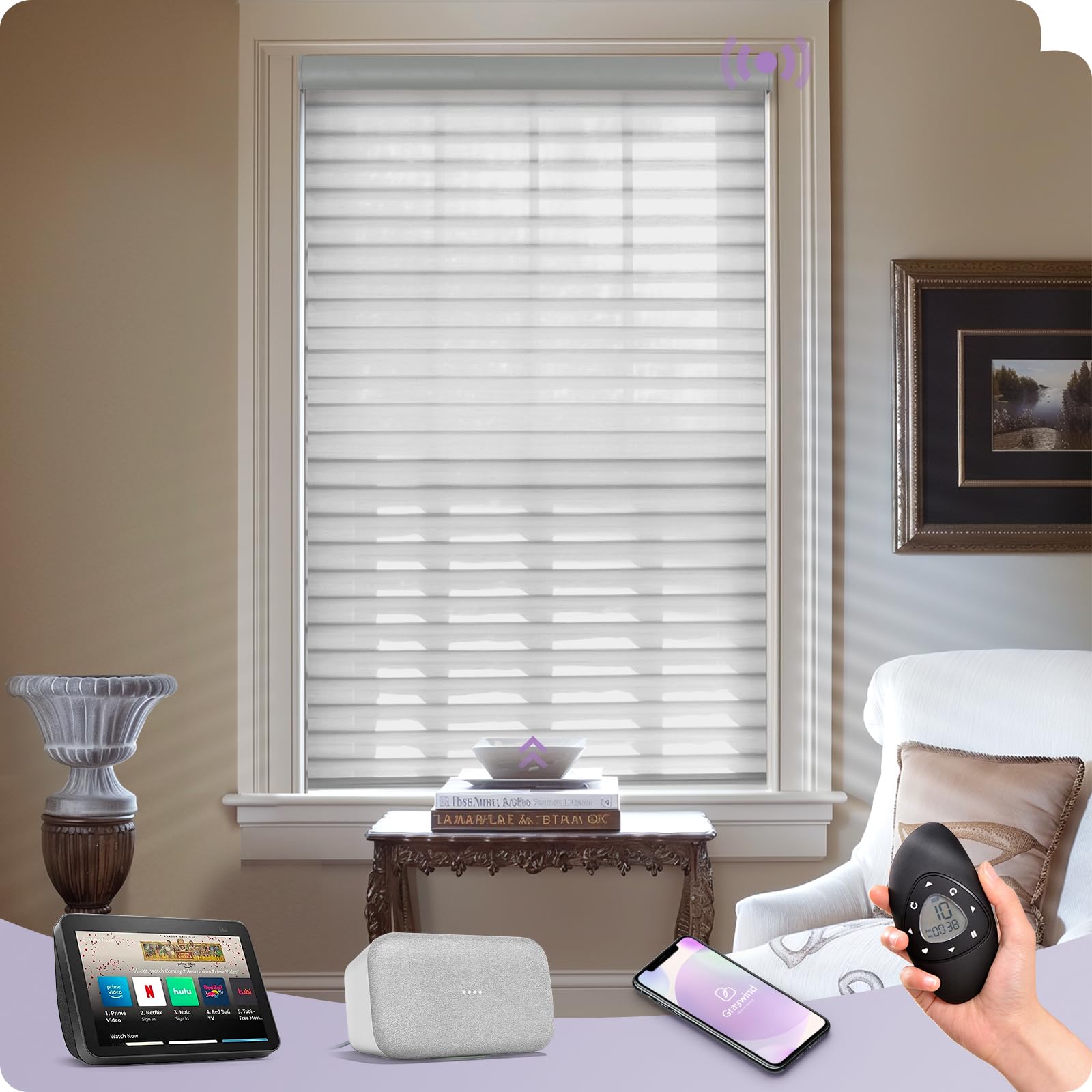 Graywind Motorized Shangrila Shades Compatible With Alexa Google