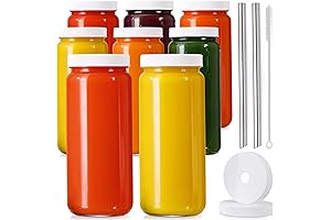 8 Pack Glass Juicing Bottles, Reusable Smoothie Cup with 2 Straws &...