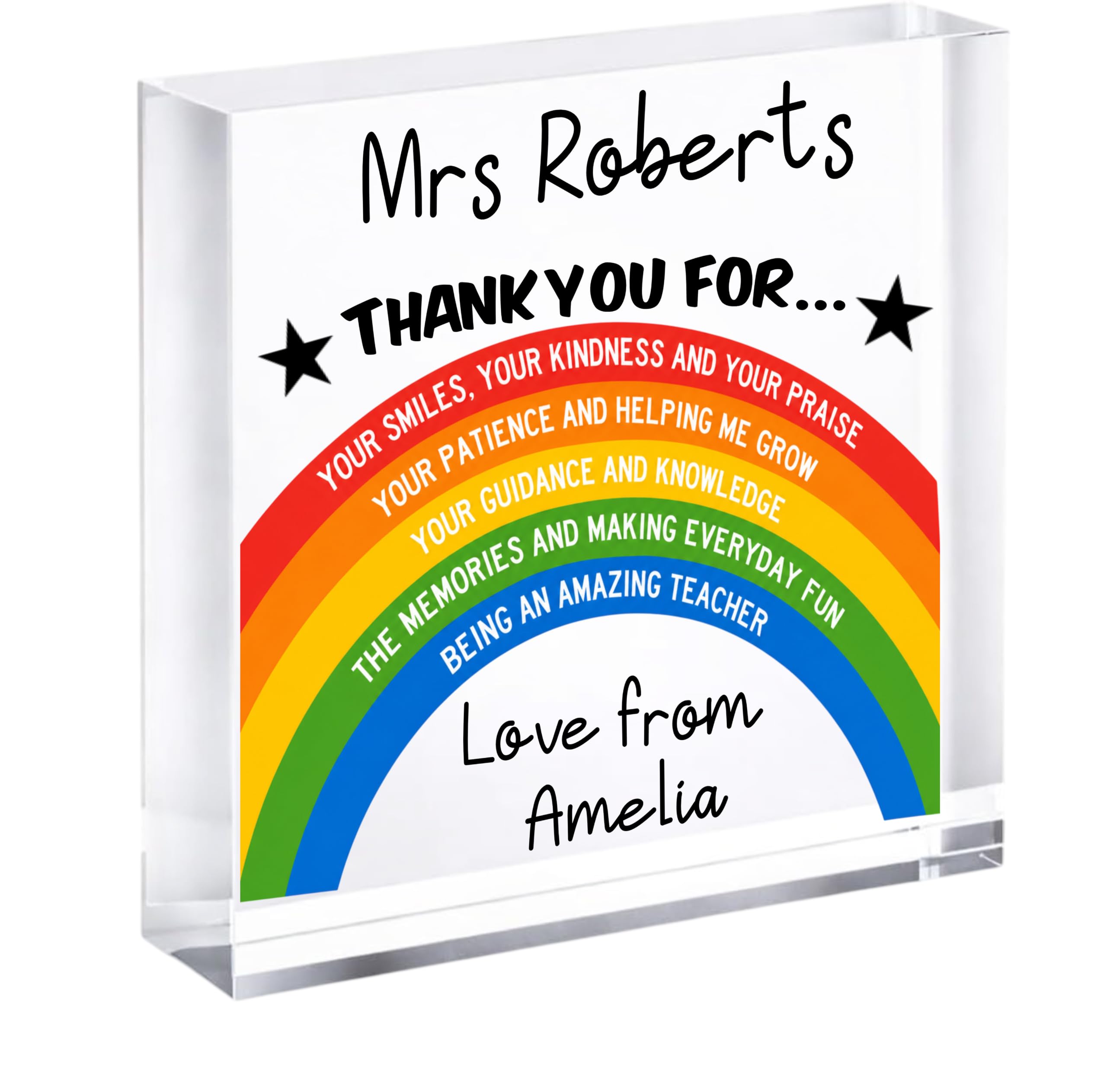 PB TECH Personalised Teacher Acrylic Block Gift, Custom Teacher Thank You Keepsake, Personalised Name Desk Blocks, End of Term Leaving Gift for Teachers, Nursery, Teaching Assistant