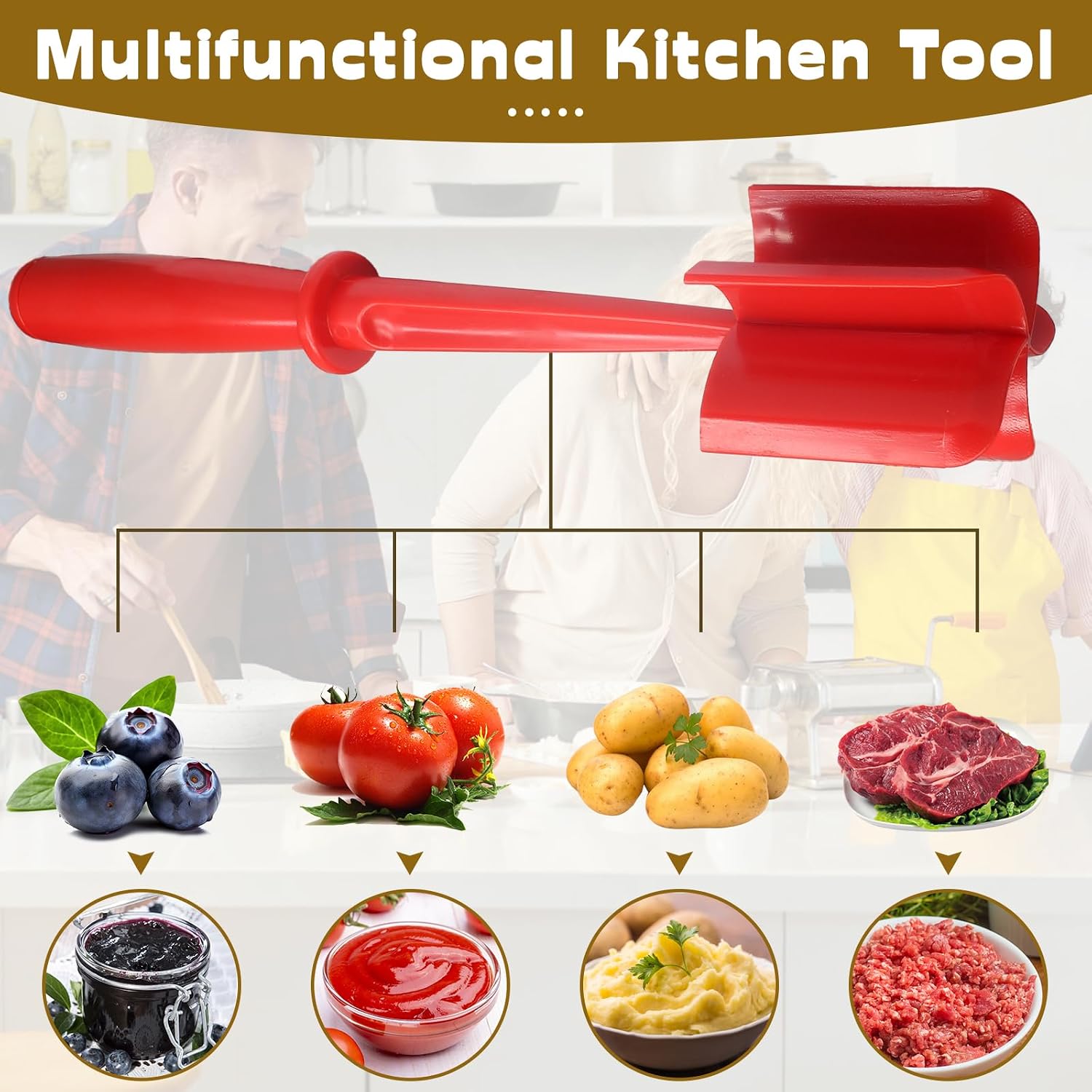 Meat Masher, Red, 5 Curve Blade