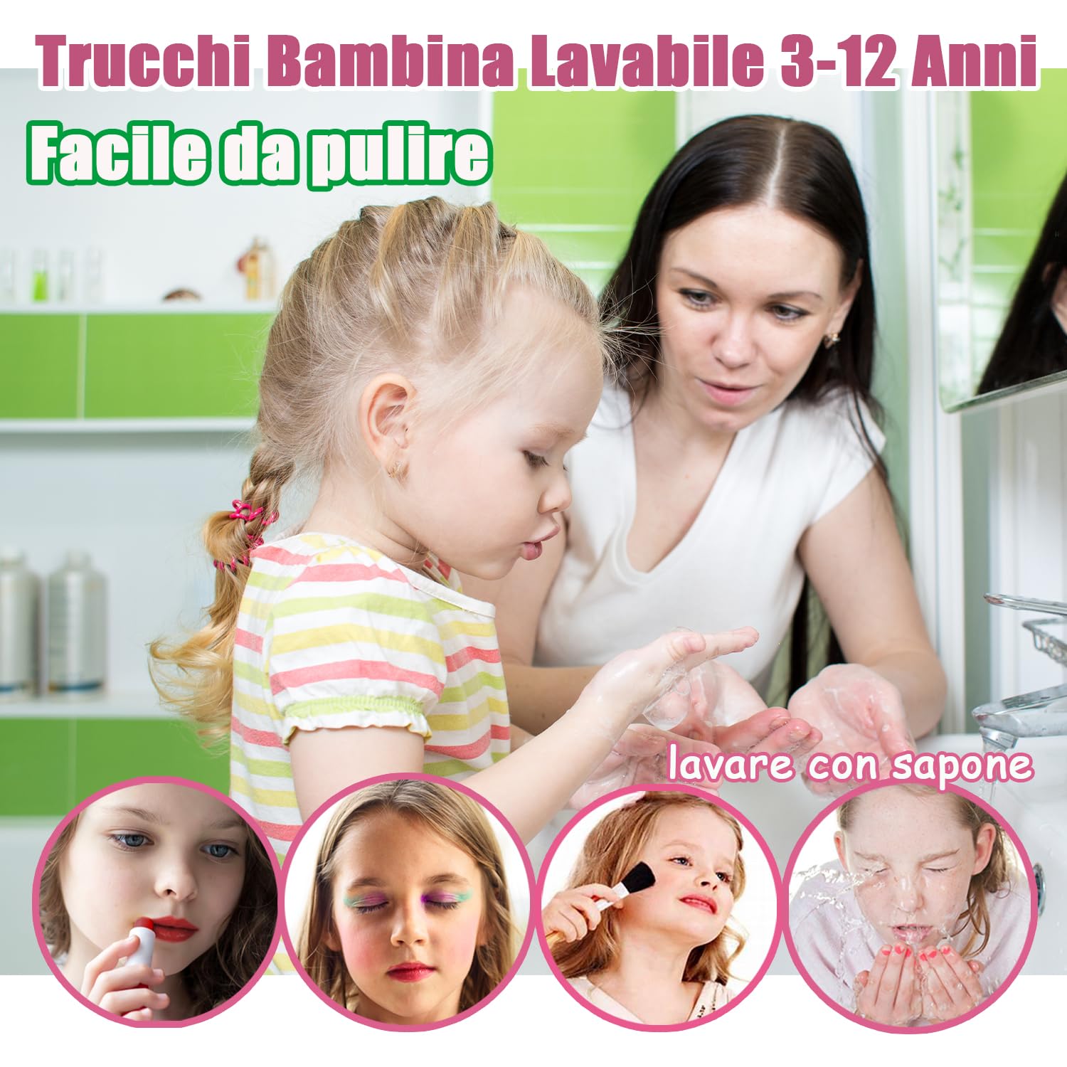 Aureyung Trucchi Bambina, Lavabile Set Trucchi Bambina, Valigetta Trucchi Bambina, Giocattoli Bambina 3-12 Anni Giochi Bambina, Regalo Natale Compleanno Bambina 3 4 5 6 7 8 9 10 Anni