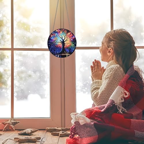 Miniatura 5 de The World Tree Suncatchers Decoración para interiores y exteriores para colgar en la ventana, panel decorativo colgante del árbol de la vida con