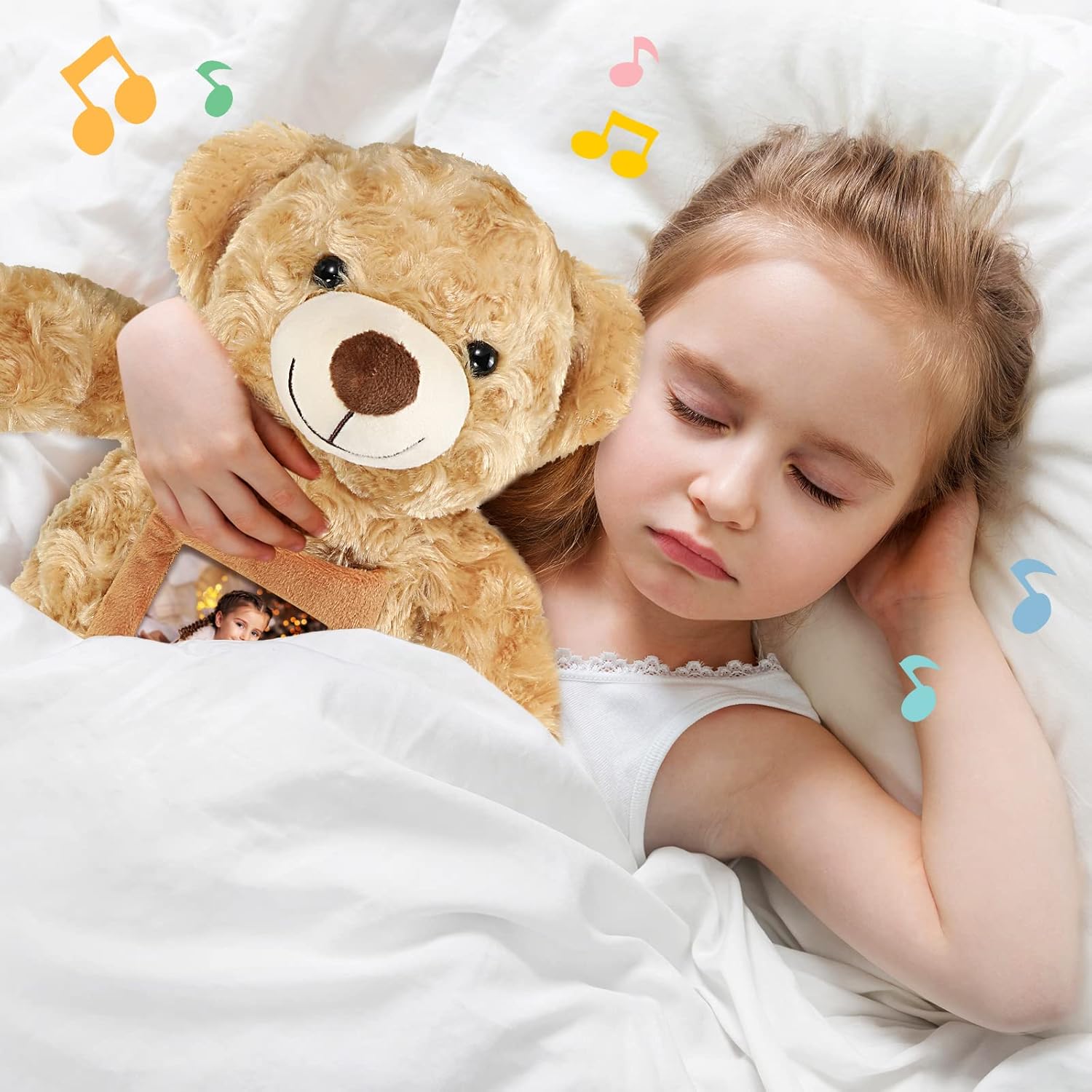 Leyndo Bear with Voice Recording Remembrance Stuffed Animal with Picture Recordable Messages Memorial for Valentine Day Bulk Shower Birthday Gift, Recording Gifts(14 Inch,Brown)