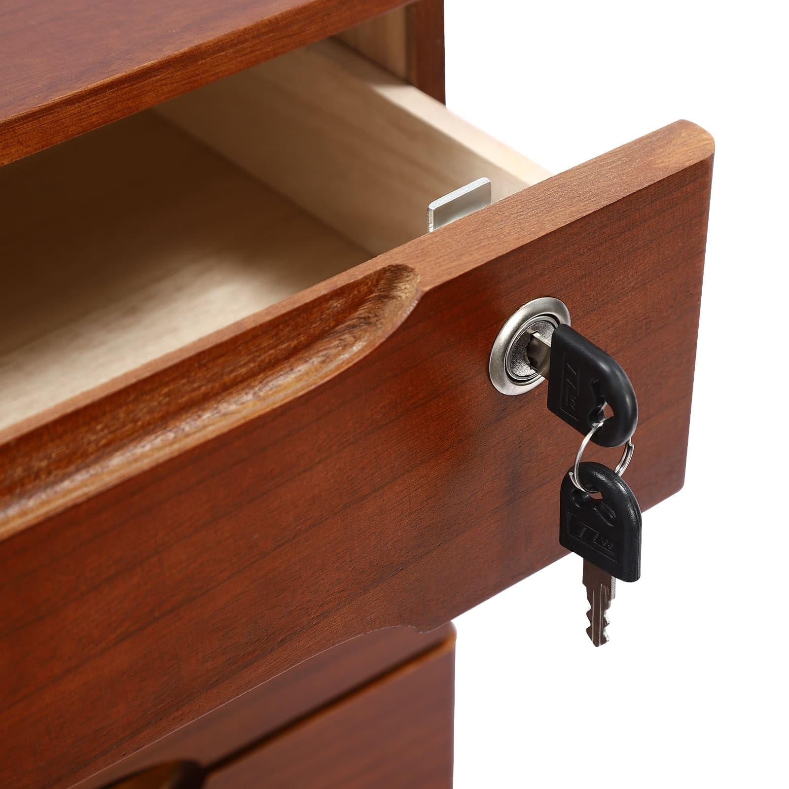 Aufbewahrungsbox mit 3 Ebenen, mit abschließbarer Schublade, Schreibtisch-Organizer aus Holz, L 39 x T 30 x H 31 cm (Walnuss)