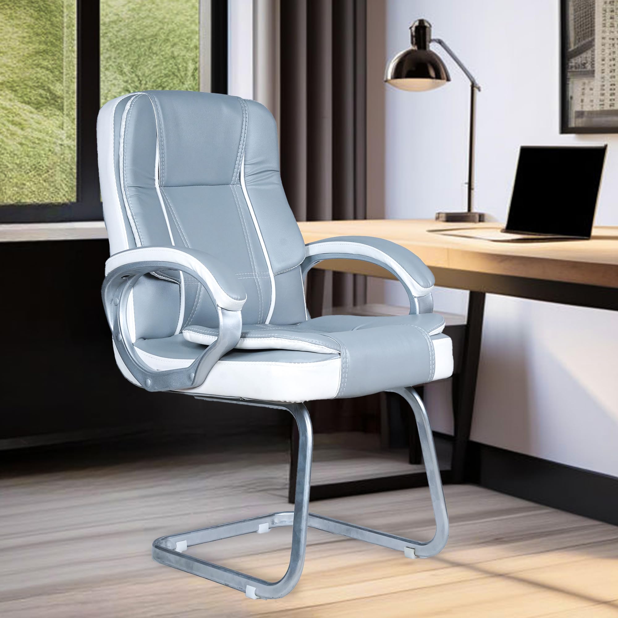 Mrc Executive M164 Mid Back Ergonomic Leatherette Revolving Office Visitor Chair with Heavy Duty S-Type Metal Base (Grey & White) (S Type) (B0D3QSW27L) Amazon Price History, Amazon Price Tracker