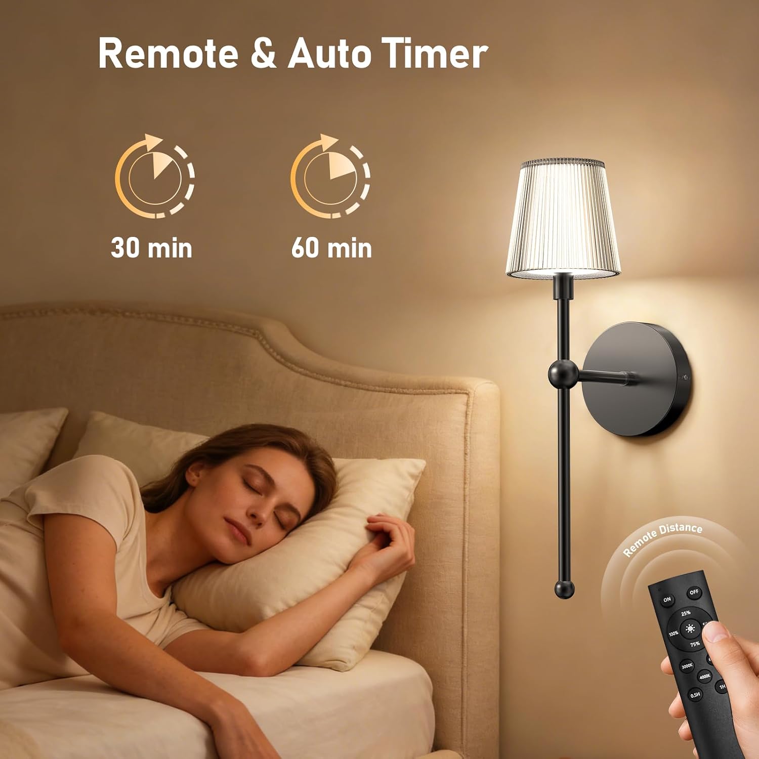 Glendan Battery Operated Wall Sconce Set of 2: Rechargeable Wireless Wall Sconces Lights with Dimmable Timer Remote, Cordless Gold Wall Light for Bedroom Living Room Hallway Decor