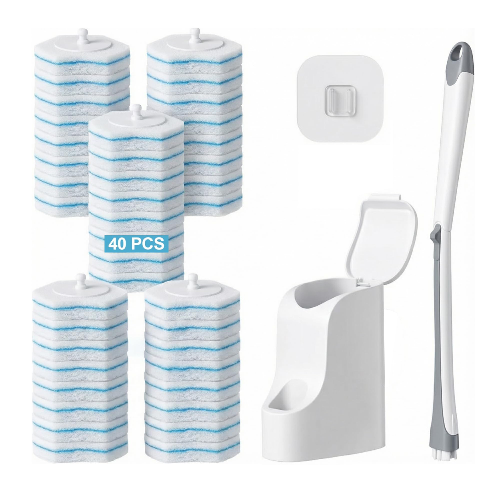 TRENNCHI Disposable Toilet Brush and Holder Set with 40 Cleaner Refills