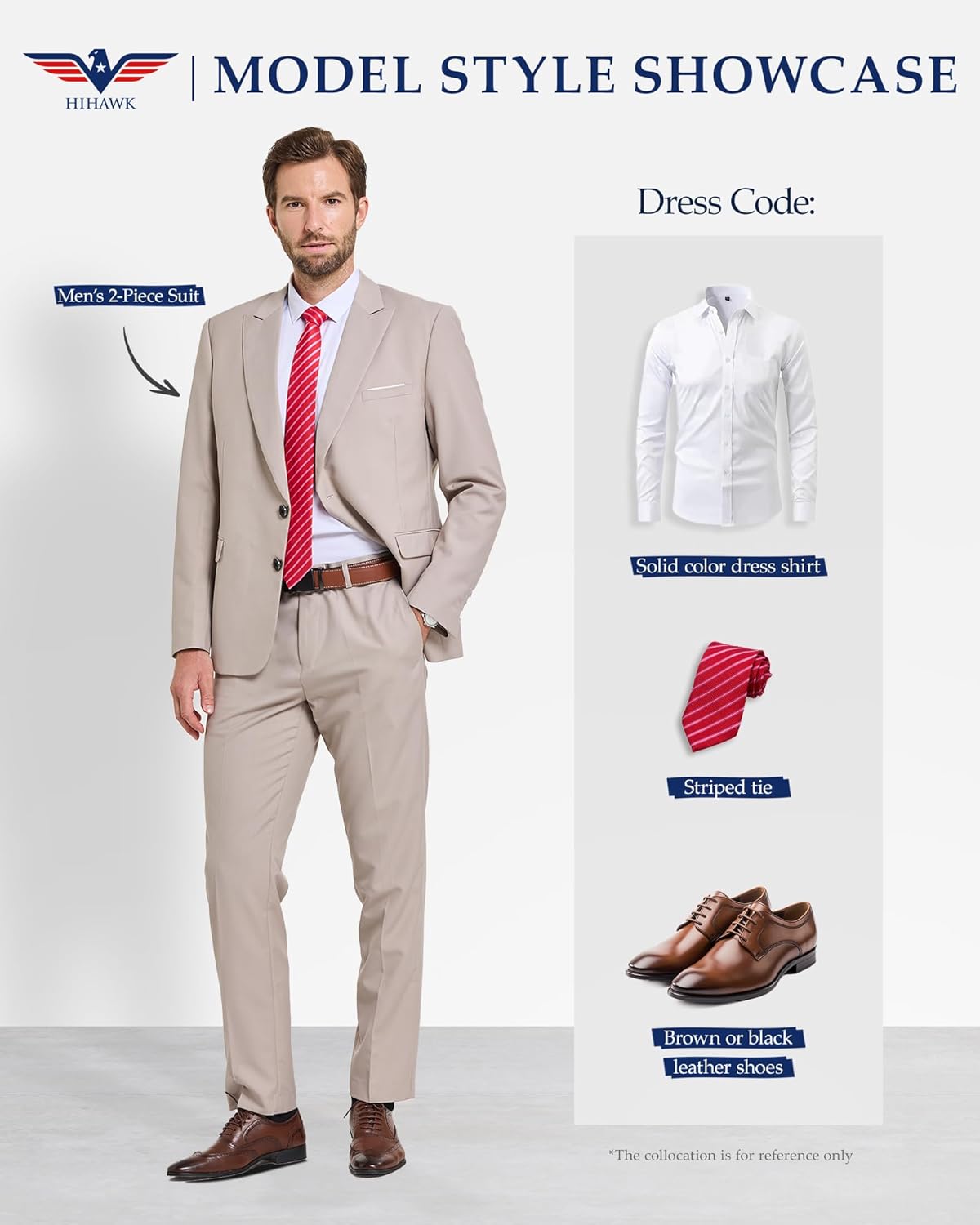 Hihawk Men's Slim Fit 2 Piece Suit, 2 Button Solid Jacket Pants Set - Image 6