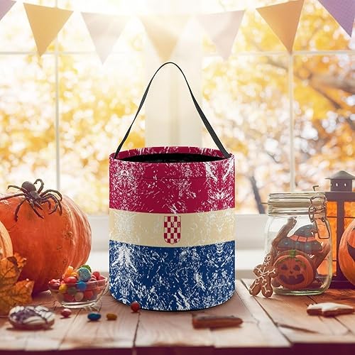 Miniatura 5 de Banderín retro de Croacia con diseño de bandera de Halloween, dulce o truco, cubo reutilizable con asa para fiesta