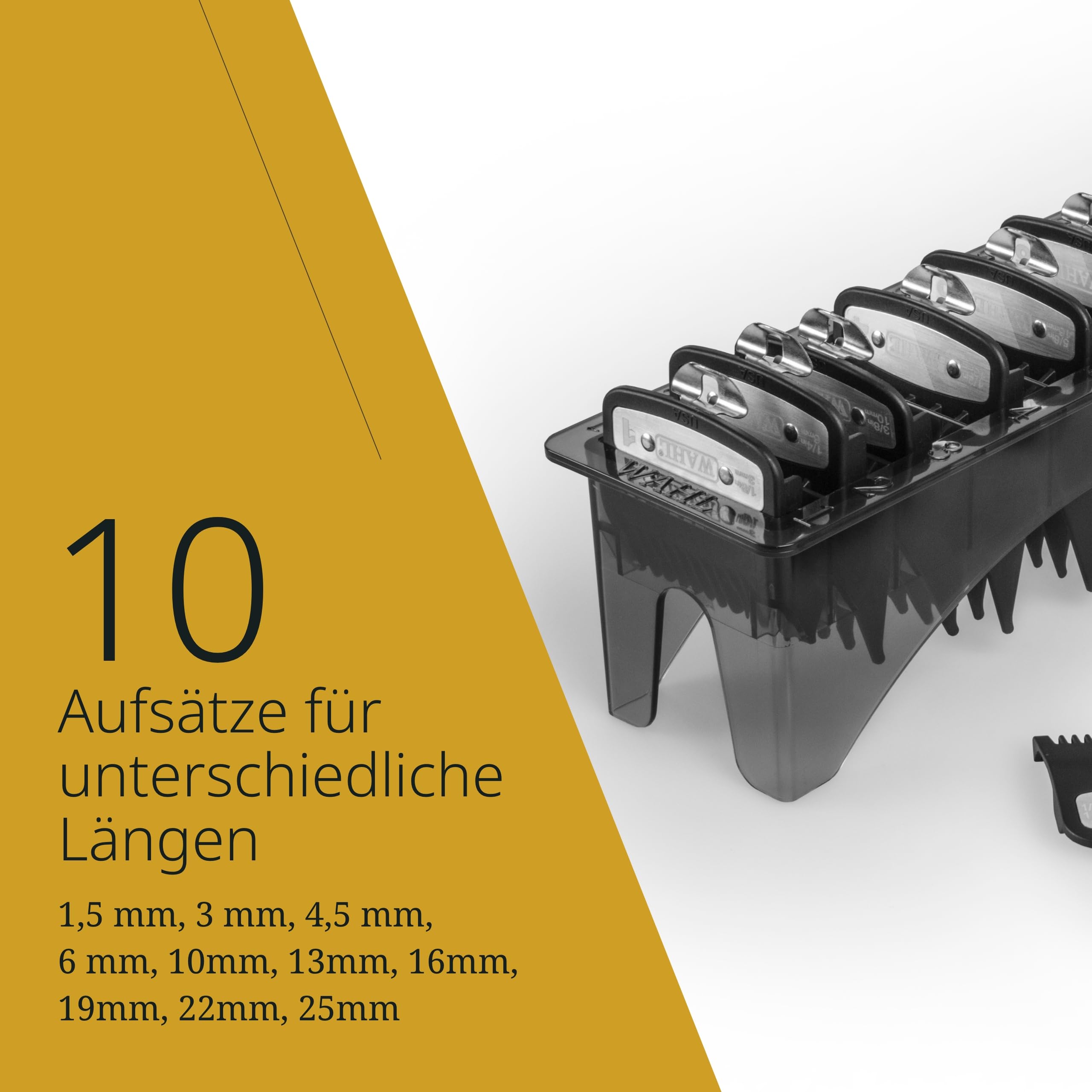 Wahl Premium-Schneidsätze mit Polybeutel - Premium-Aufsatzkämme-Set, 1,5 mm bis 25 mm - passend für alle kabelgebundenen Haarschneider von Wahl, 10 Stück
