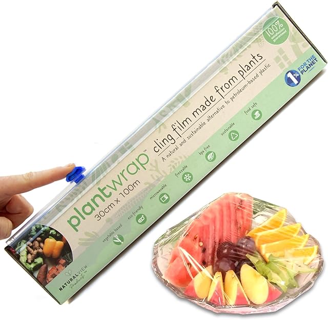 Plantwrap Eco Cling Film Made from Plants, Food Wrap, 30cm X 100m Large Roll, Free from BPA & Phthalates, Alternative to Beeswax, Microwave & Freezer Safe, Recyclable, Vegan