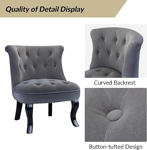 Miniatura 6 de HULALA HOME Silla decorativa de terciopelo, moderna silla tapizada de tela sin brazos con respaldo de alas con patas de madera maciza, cómoda silla