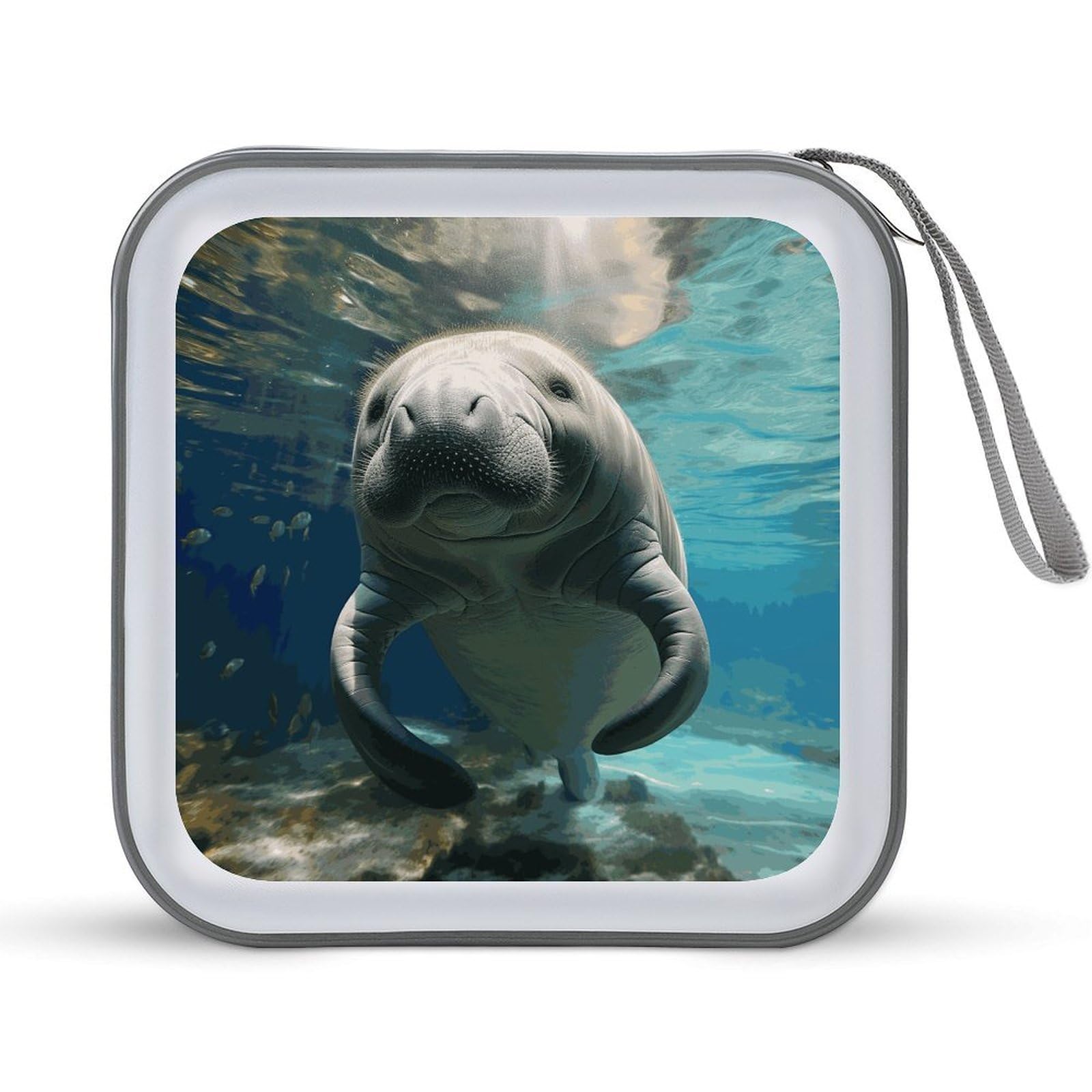 JTREHY Cute Sea Animal Manatee CD Case 40 Capacity CD/DVD Case Holder Disc Storage Organizer Wallet Bag Portable Zipper CD Case Holder for Car Home Office Travel