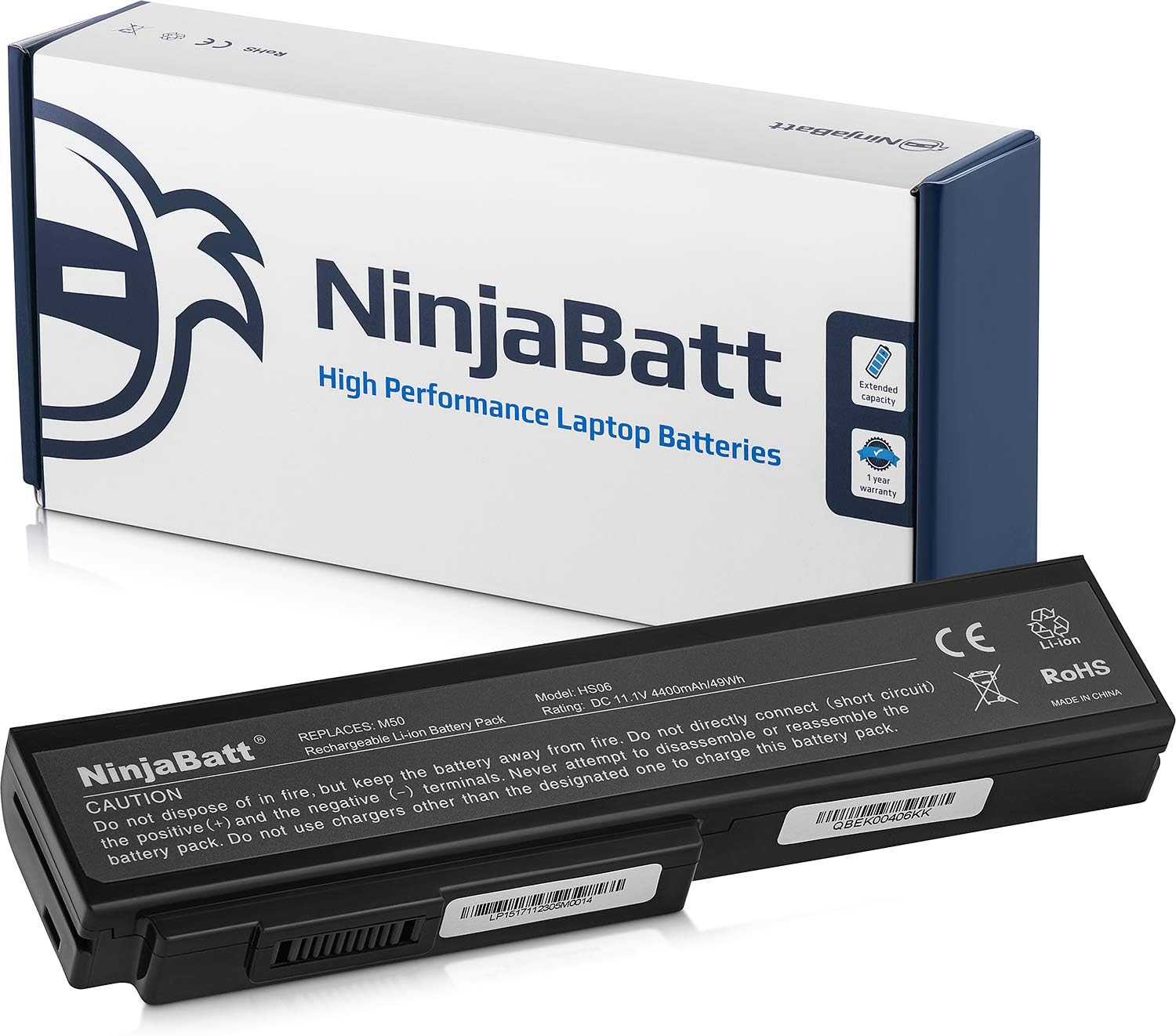 NinjaBatt Battery for N53SV N53S G50VT G51VX M50 N53 N53J N53JQ N53SN N61J N61JQ N61JV A32-N61 A32-M50 G50 G60 A33-M50 G51J L062066 M60 [6 Cells/4400mAh/49Wh]