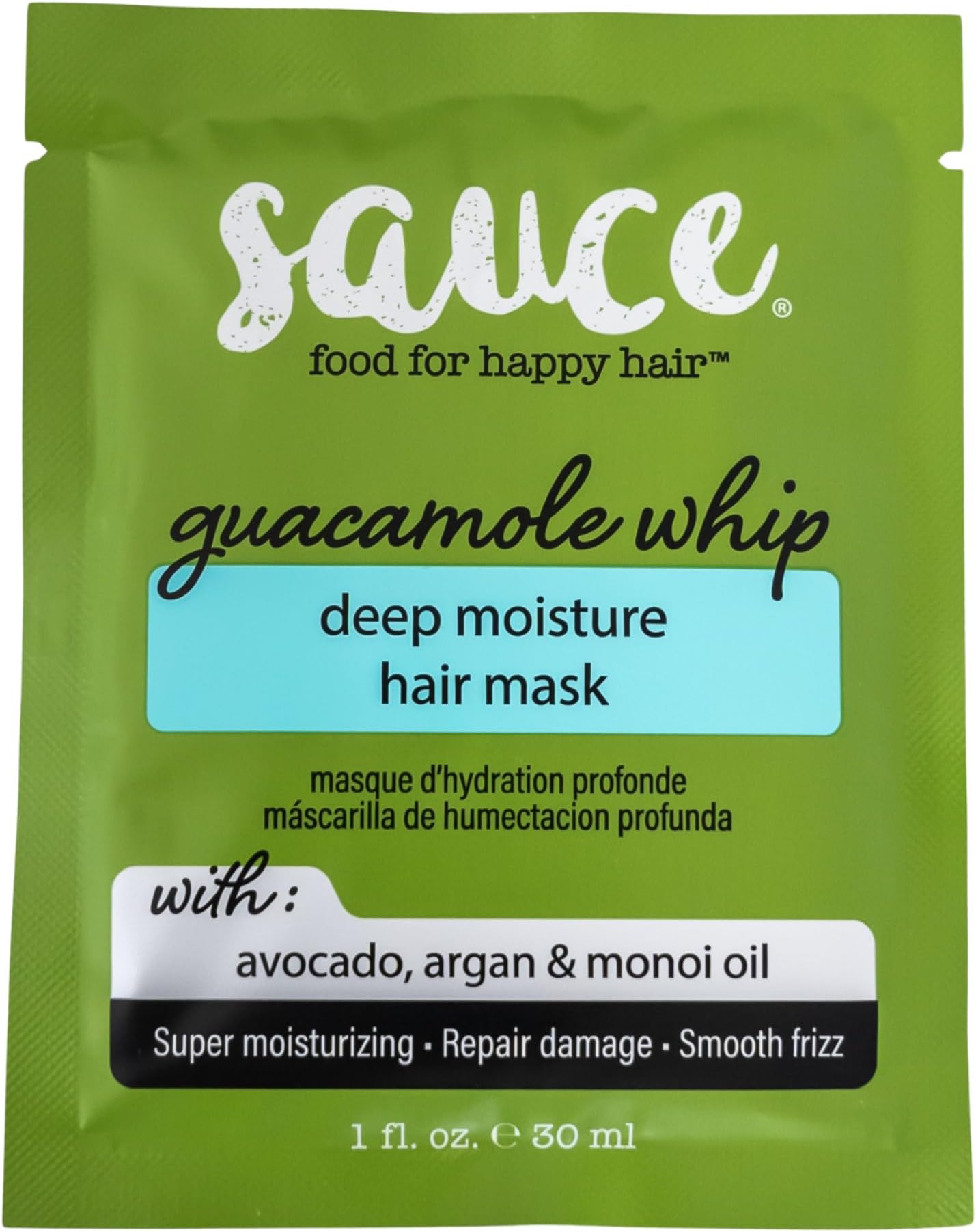 SAUCE BEAUTY Deep Conditioning Hair Mask (1 Fl Oz, Pack of 25) Guacamole Whip Hair Mask for Damaged Hair & Frizz Control with Avocado, Honey, Monoi & Argan Oil