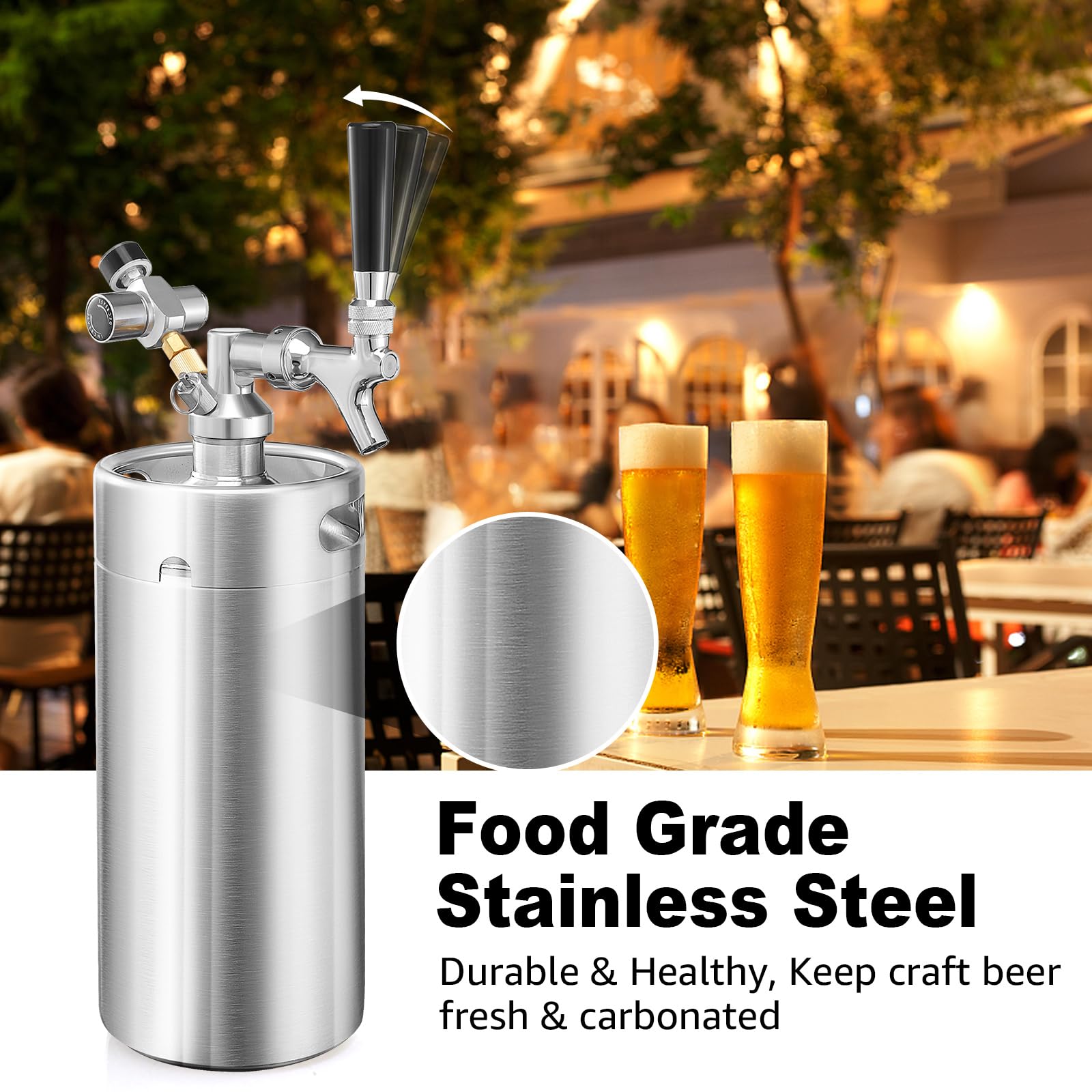 Mini barril Growler de 3,628.7 g, dispensador de cerveza de barril presurizado para cerveza, mini barril, plateado