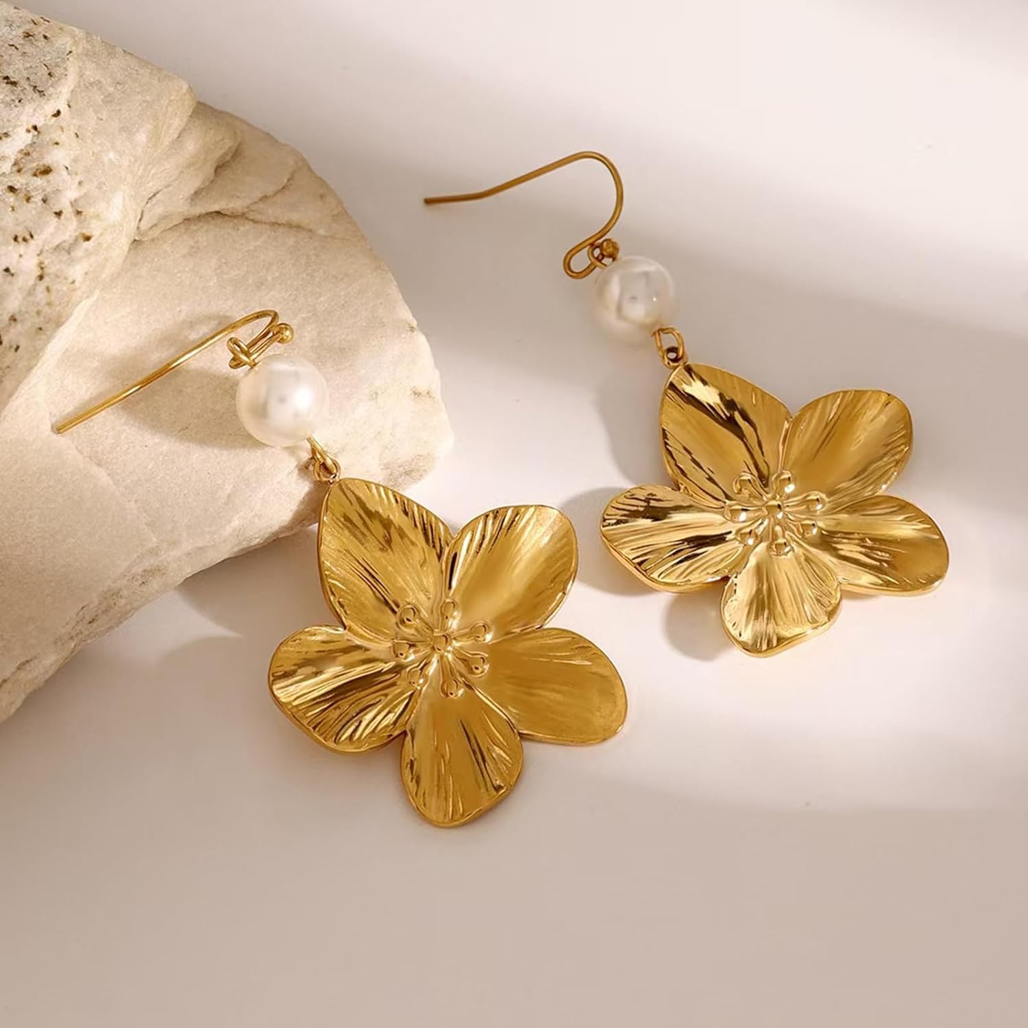 Hpoewre Gold Flower Statement Earrings for Women, Large Chunky Bohomian Summer Beach Floral Earring, Irregular Bold Exaggerated Earrings - Image 6