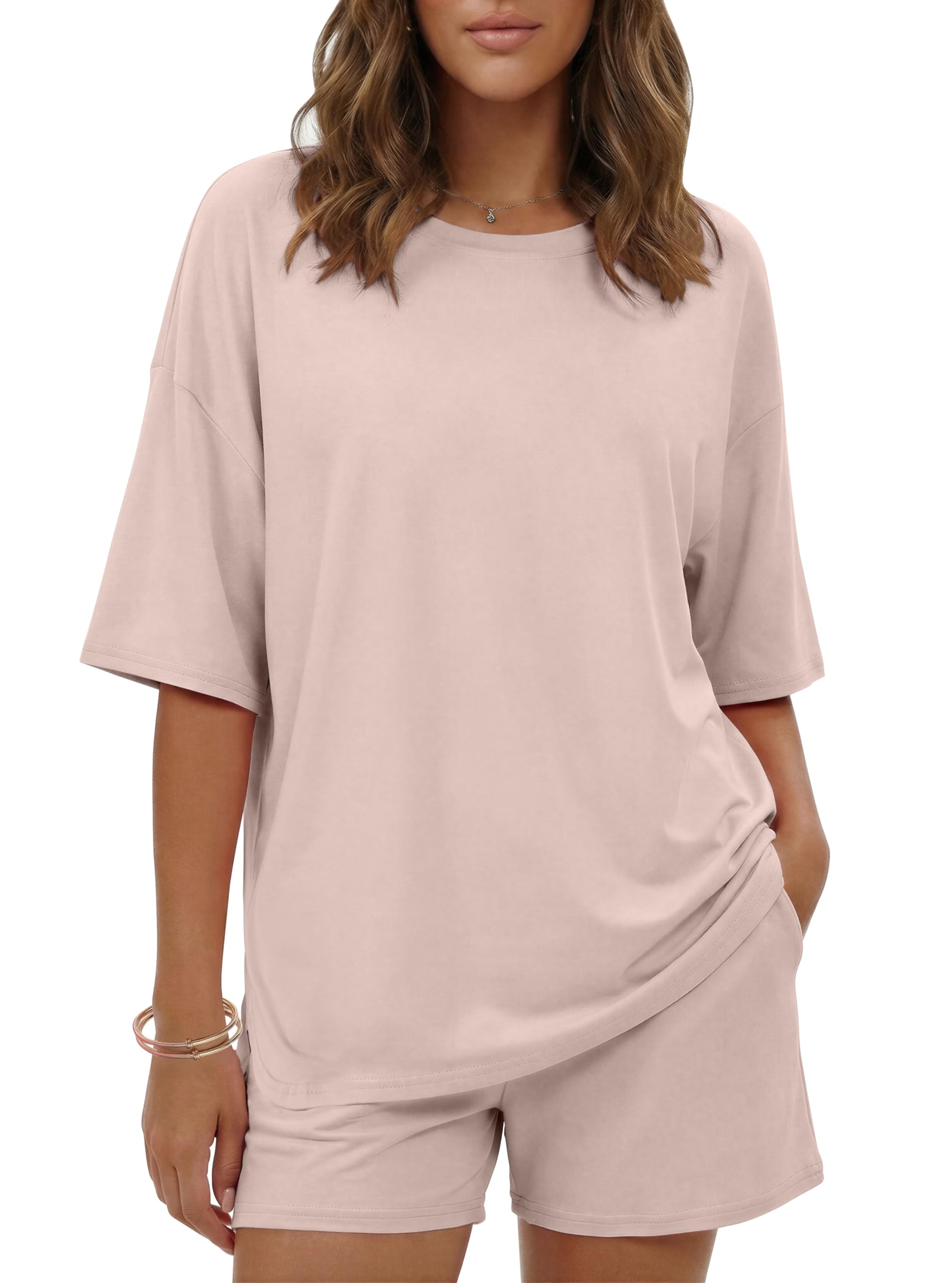 ekouaer Women's Two Piece Lounge Set Oversized Boxy T-shirt Casual Short Sets Summer Travel Matching Set 2026 Fashion-picture-49
