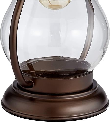 Miniatura 5 de Franklin Iron Works Fredrik - Lámpara de mesa rústica industrial con luz nocturna, estilo Edison antiguo LED de 27 pulgadas de alto, farol de bronce