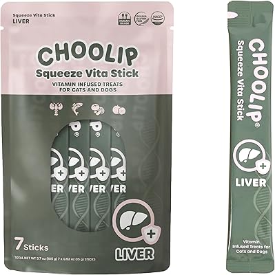 Choolip Squeeze Vita Stick Lickable Cat and Dog Treats, 7-Count Liver Support, Tuna and Chicken with Milk Thistle, CoQ10 and Vitamin E, Vet-Formulated