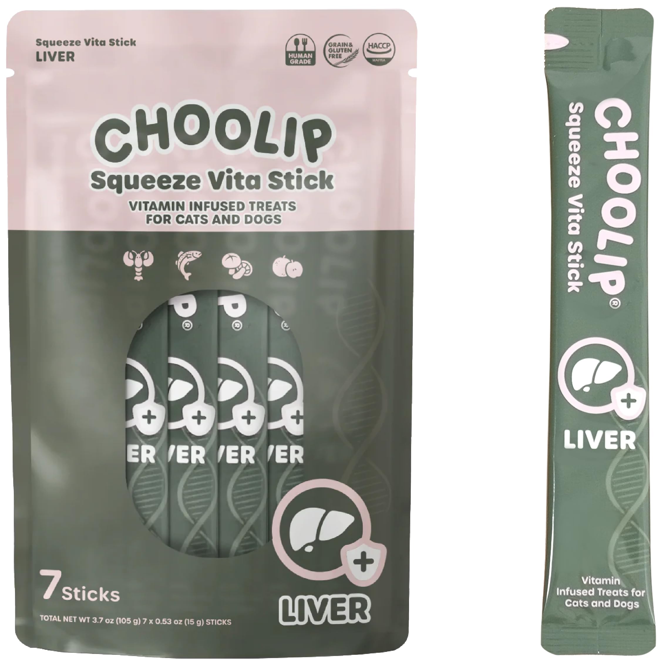 Choolip Squeeze Vita Stick Lickable Cat and Dog Treats, 7-Count Liver Support, Tuna and Chicken with Milk Thistle, CoQ10 and Vitamin E, Vet-Formulated