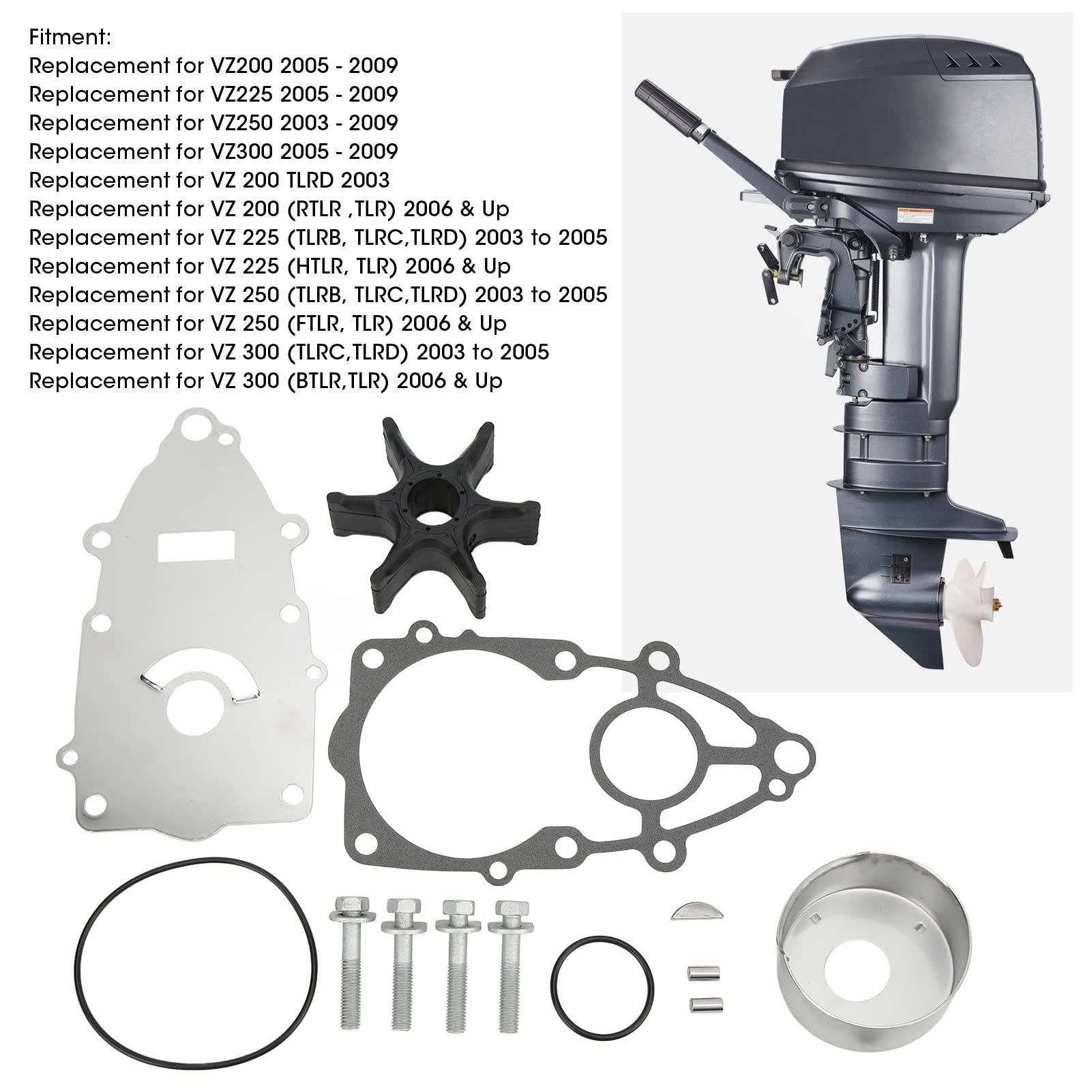 Kit Girante Pompa, Set Ricostruzione Pompa Acqua con Guarnizione Compatibile con Yamaha VZ200 VZ225 VZ250 VZ300, Ricambi per Motore Fuoribordo e Circuito Raffreddamento